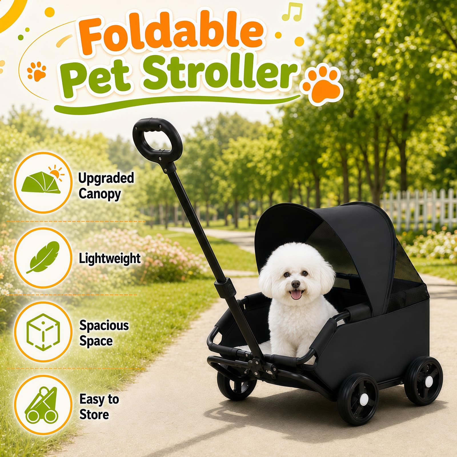 Mini Hundewagen, Hundebuggy für Kleine Hunde bis 7 kg, Faltbare Multifunktionaler Haustierwagen mit 360° Drehbarer Teleskopgriff, Sonnendach, Kinderwagen für Kleine Haustiere