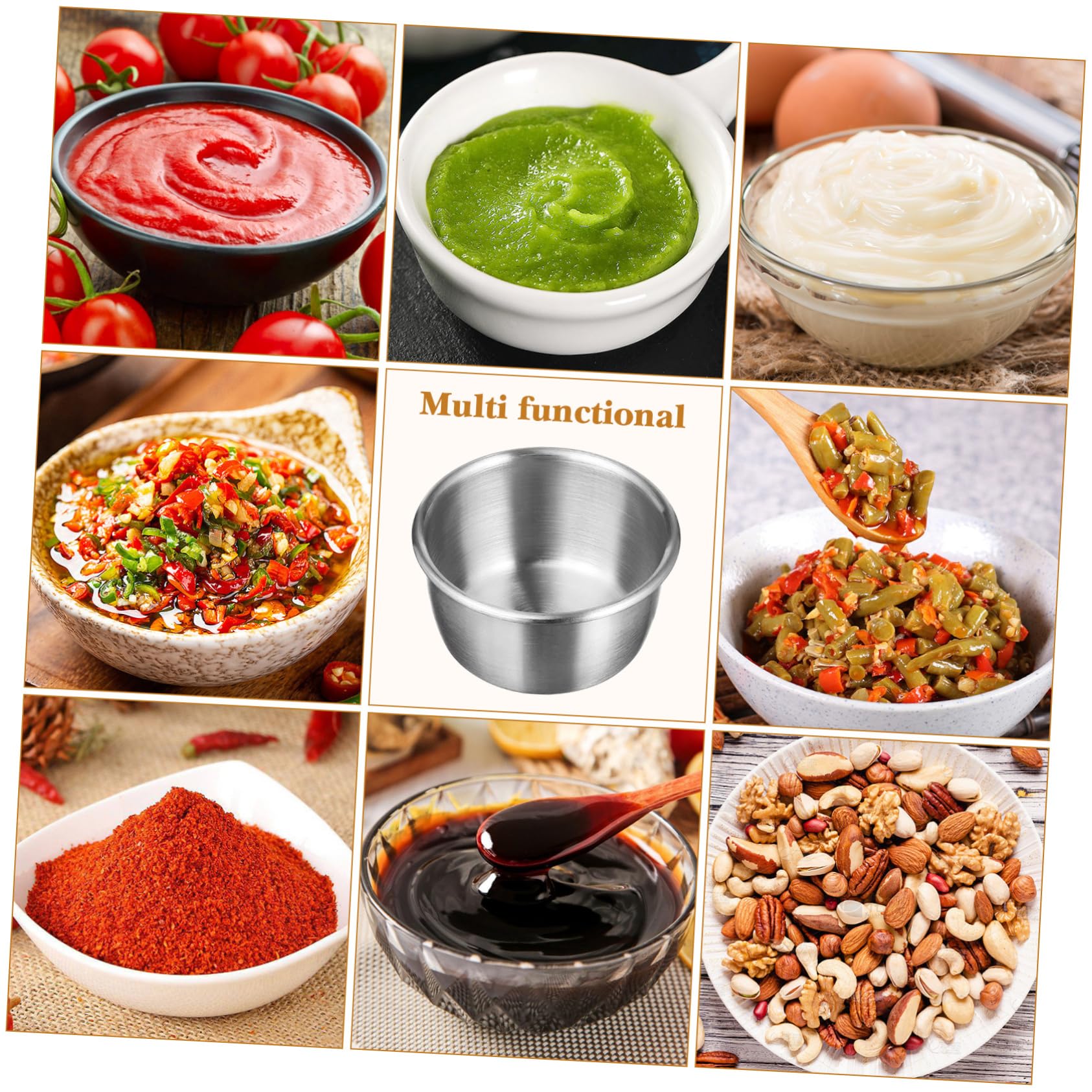 Unomor 6pcs Stainless Steel Dipping Cups Reusable Sauce Container for Condiments Modern Design for Home and Restaurant Use for Sauces Nuts and Jellies