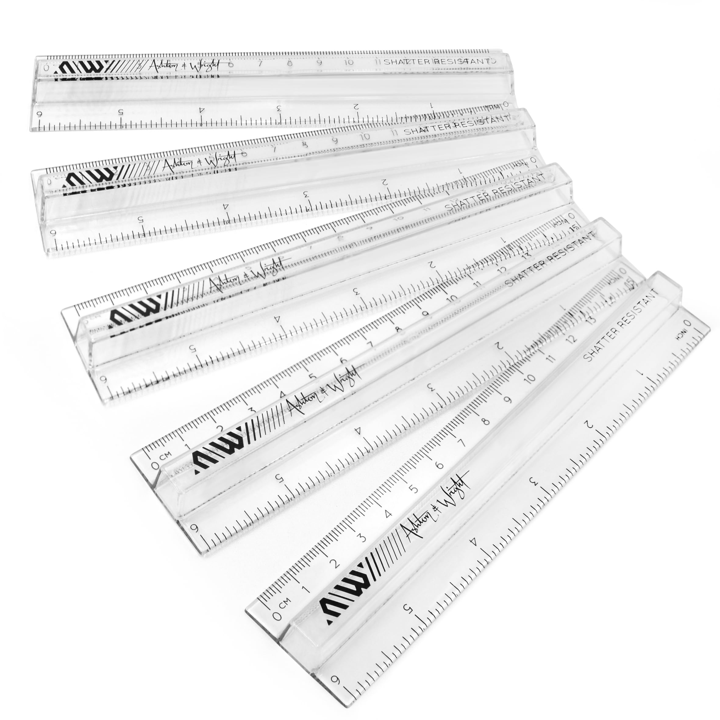 Ashton And Wright Clear - 6 Inch / 15Cm Raised Rulers - Shatter Resistant (Pack Of 5, )
