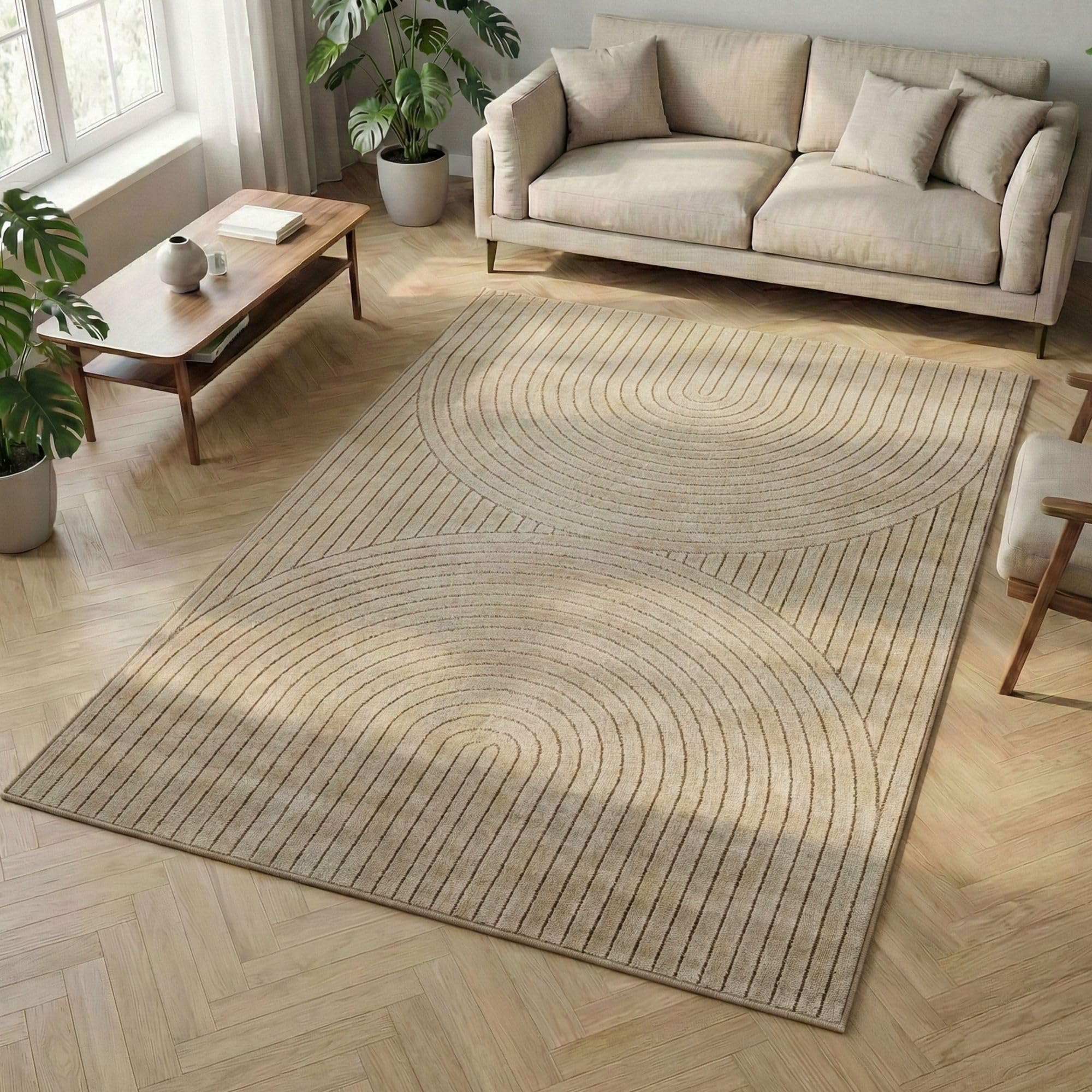 Carpetsale24 Dywan 280x370 cm XXL Beżowy, Krótkowłosy z Efektem 3D Wysoki-Niski, Wzór Boho Skandynawski, do Dużych Wnętrz lub na Balkon