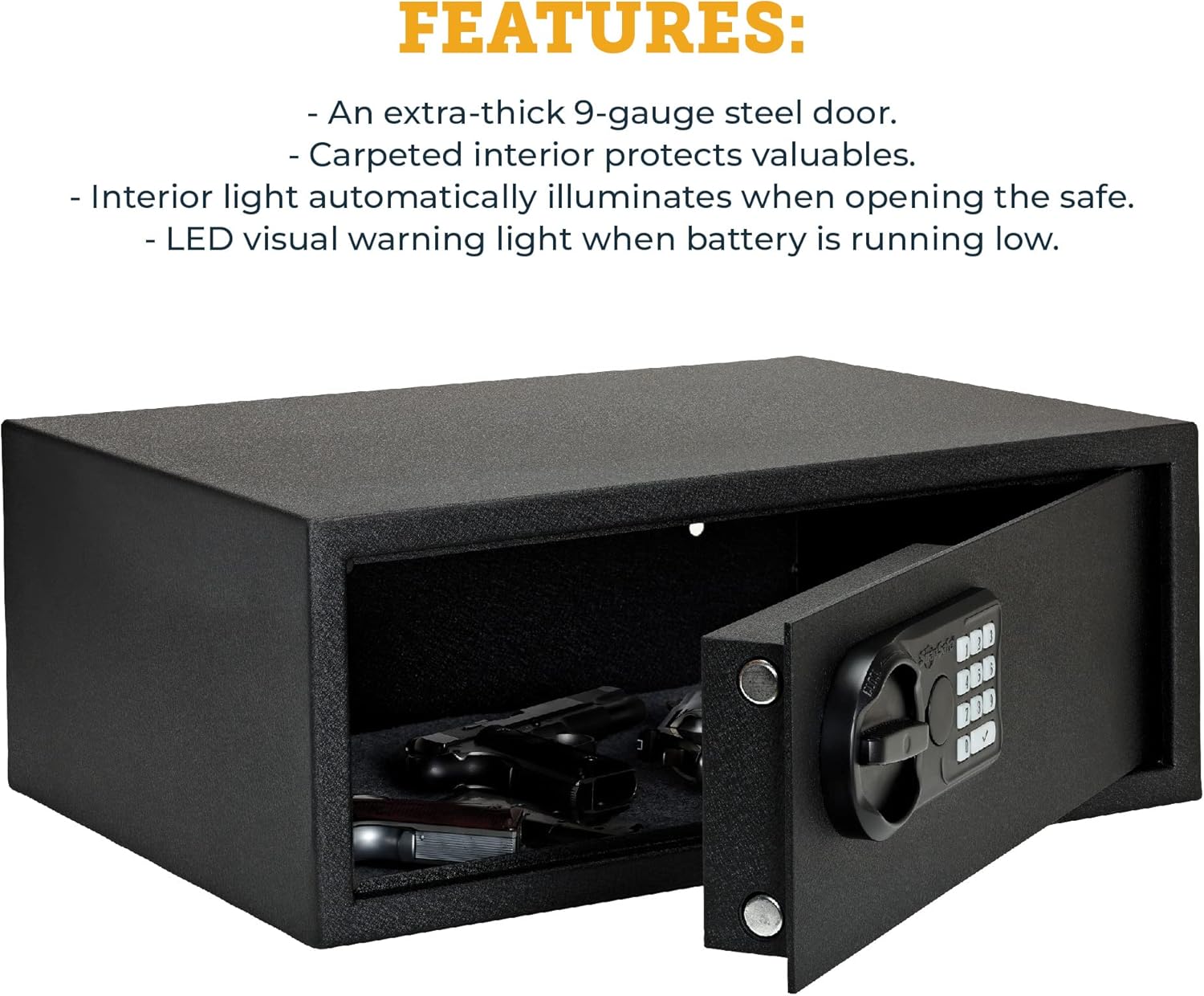 SnapSafe Gun Keypad Safe, XL – Keypad Handgun Safe for Your Pistol and Valuables – Electronic Keypad Entry with Backup Key – Black, Measures 20.5 x 14.8 x 8 Inches – Item 75435