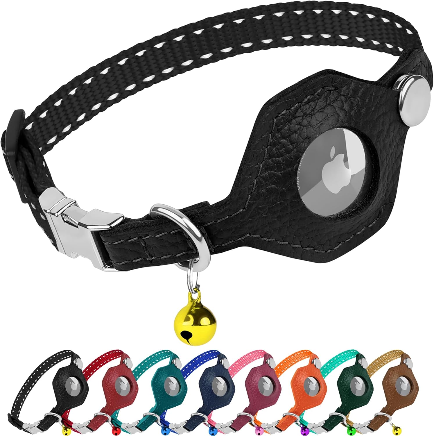 Pet Supplies BUDKAS Leather AirTag Cat Collar with Metal Buckle