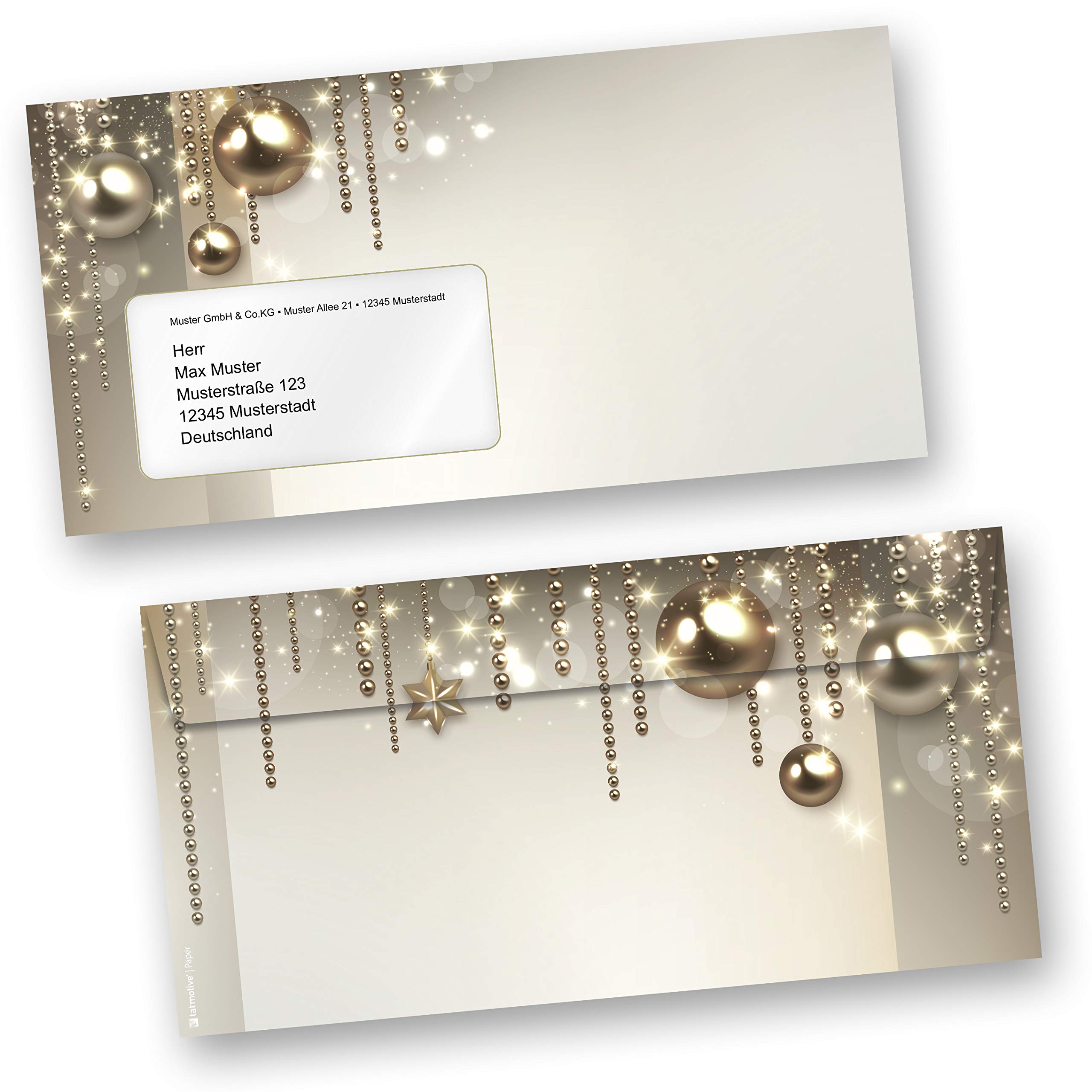 Briefpapier Weihnachten Set NOBLESSE 100 Sets elegantes Weihnachtsbriefpapier mit Fensterumschlag DIN A4 mit Umschlag mit Fenster