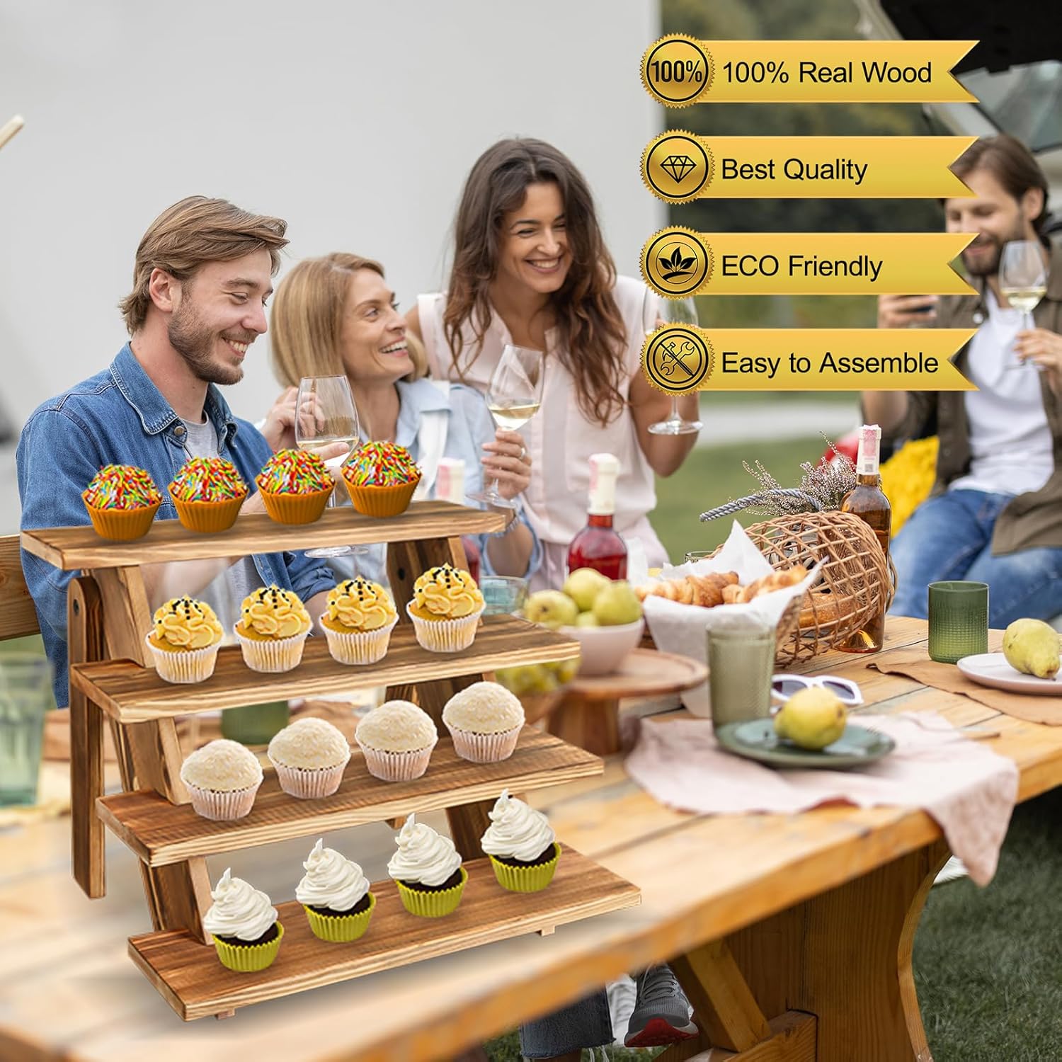 wooden cupcake stand for 24 cupcakes, 4 tier cupcake display stand rustic tiered display stand dessert table display set cupcake stand for baby shower decorations birthday party supplies perfume display(pine wood 2pcs)