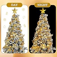 Vista 4 de Poen 108 piezas de adornos para árbol de Navidad, incluyendo bola de Navidad, purpurina, flores de Pascua, lazos, bayas, tallos, hojas, copos