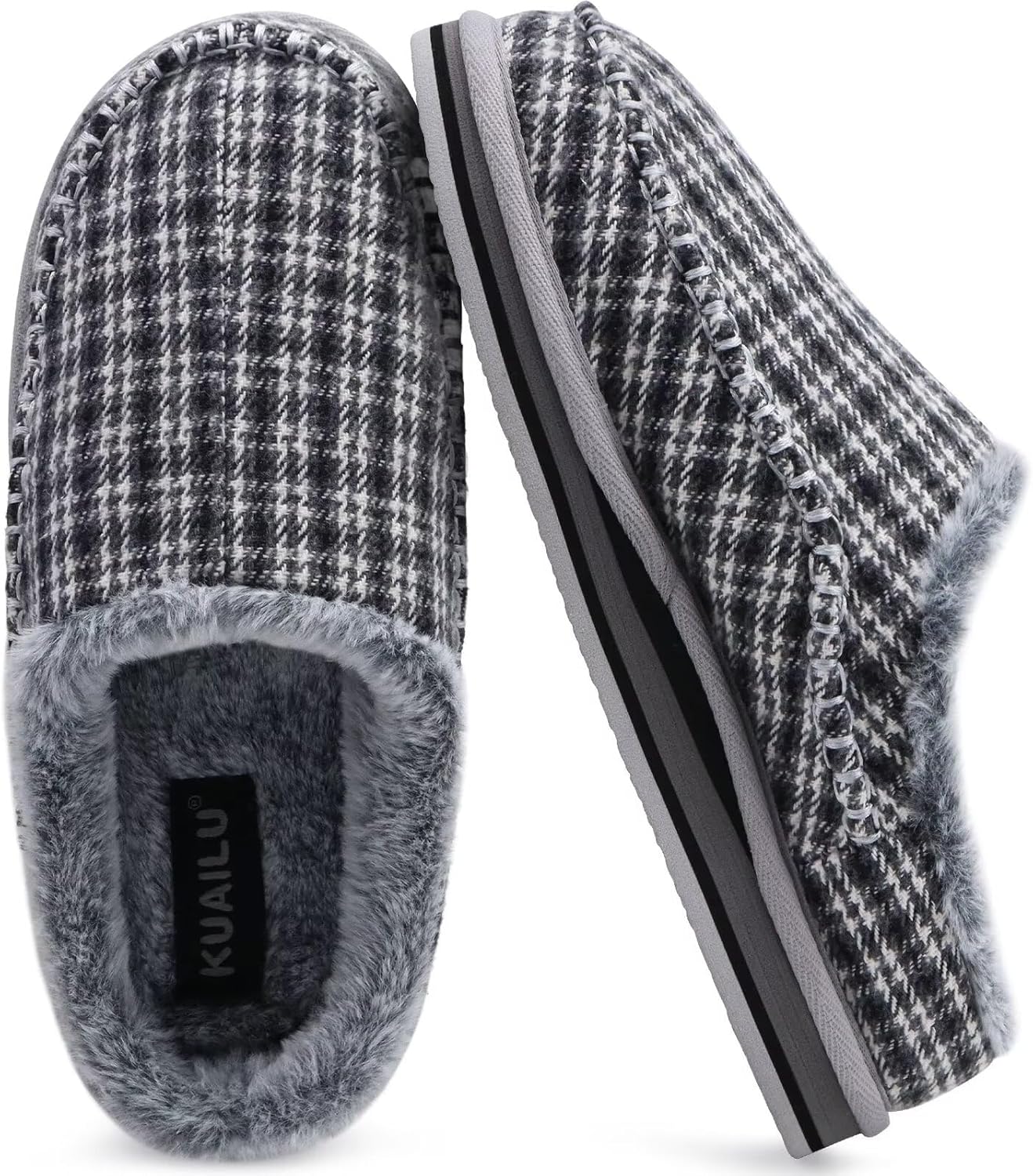 KuaiLu Mens Clog Slippers with Arch Support Suede Faux Fur Memory Foam Warm House Shoes Comfortable Slip-on Mans Bedroom Indoor Outdoor Slippers Rubber Sole