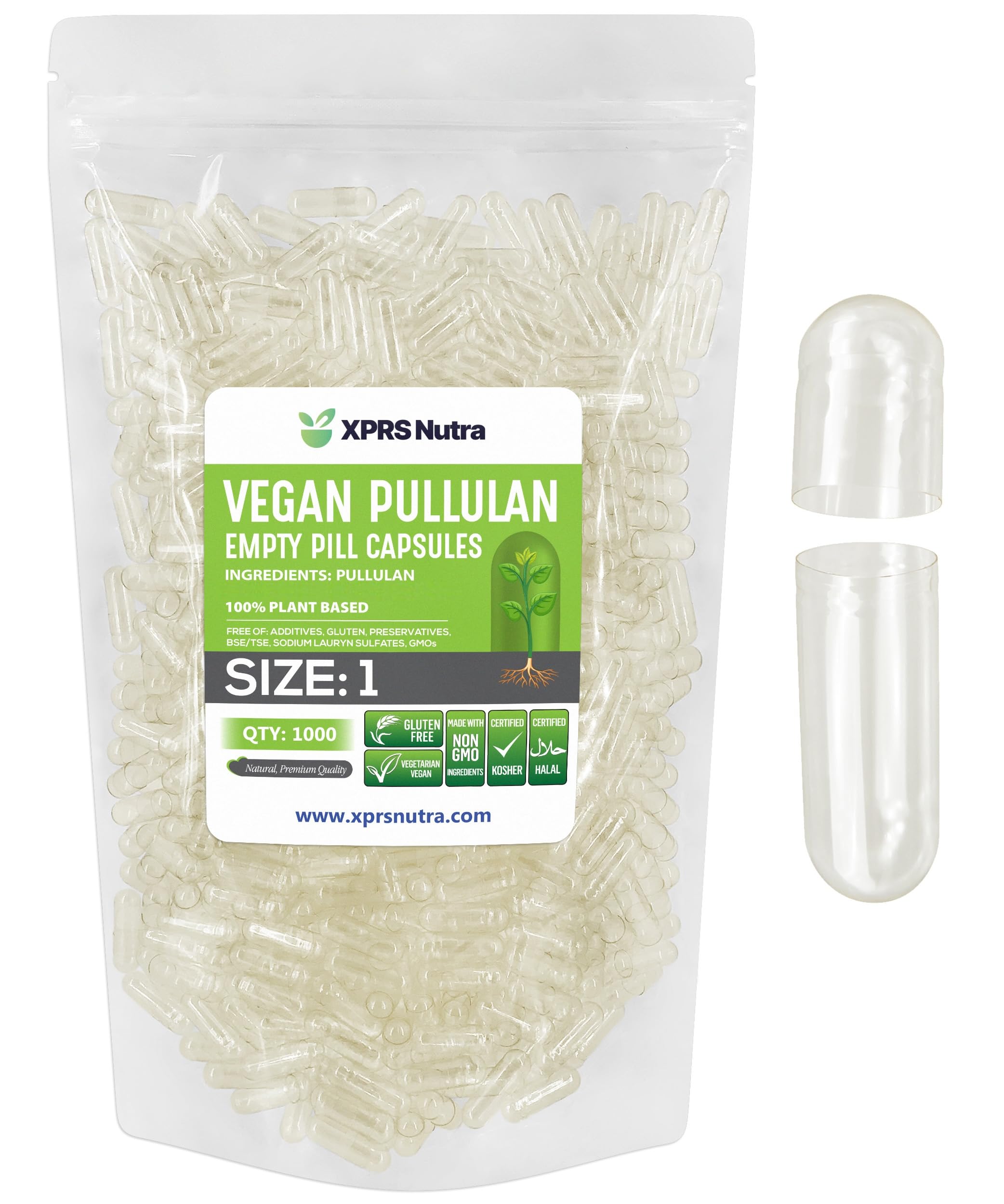 XPRS Nutra Size 1 Pullulan Empty Capsules - 500 Count Clean Label Plant Clear Empty Vegan Capsules - Premium Vegetarian Pills - Do-It-Yourself Vegetable Caps Filling — Amazon image 9
