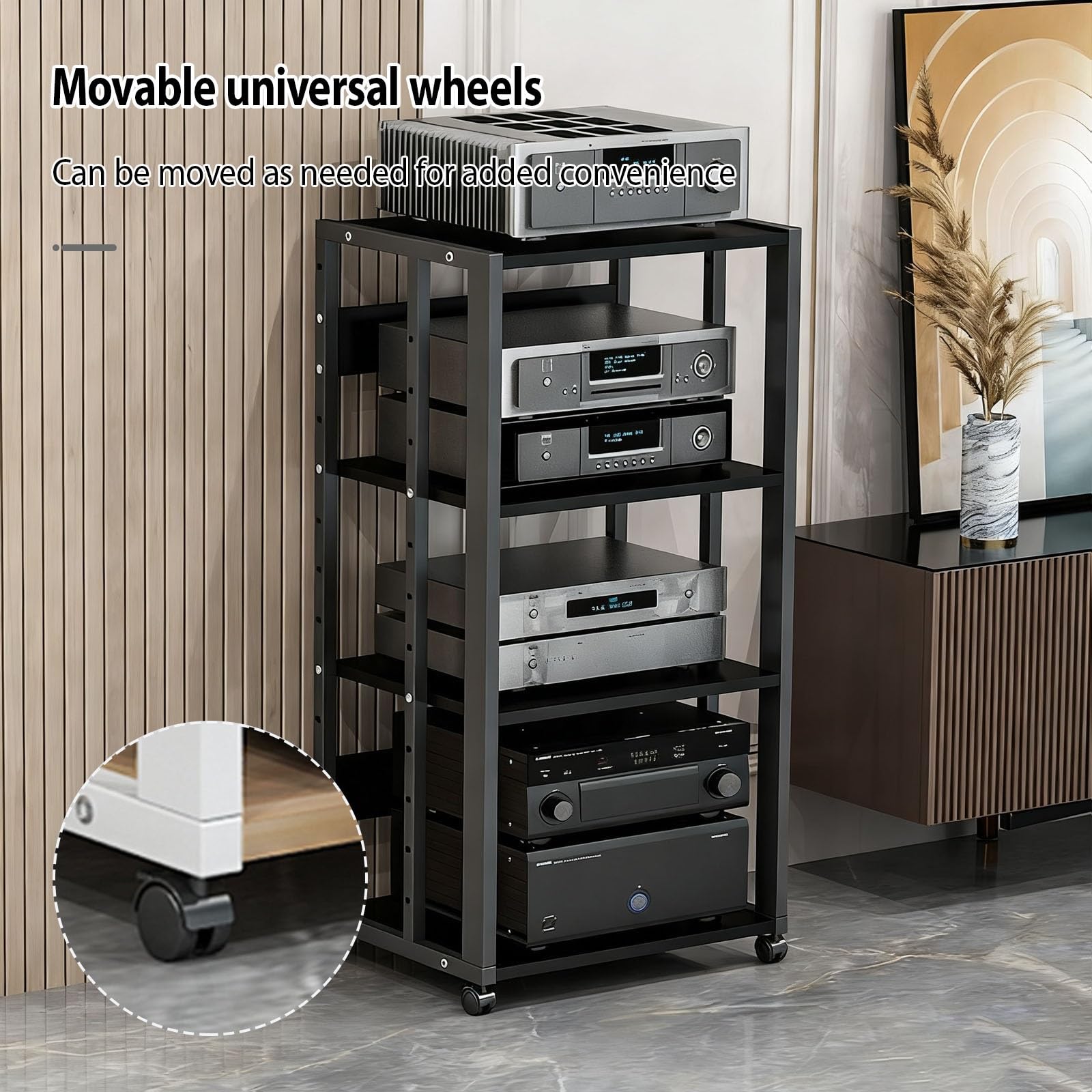 AV Media Stand Armadio regolabile da pavimento con ruote, multifunzione, per CD, DVD, console di gioco, TV, box – perfetto per soggiorno e intrattenimento