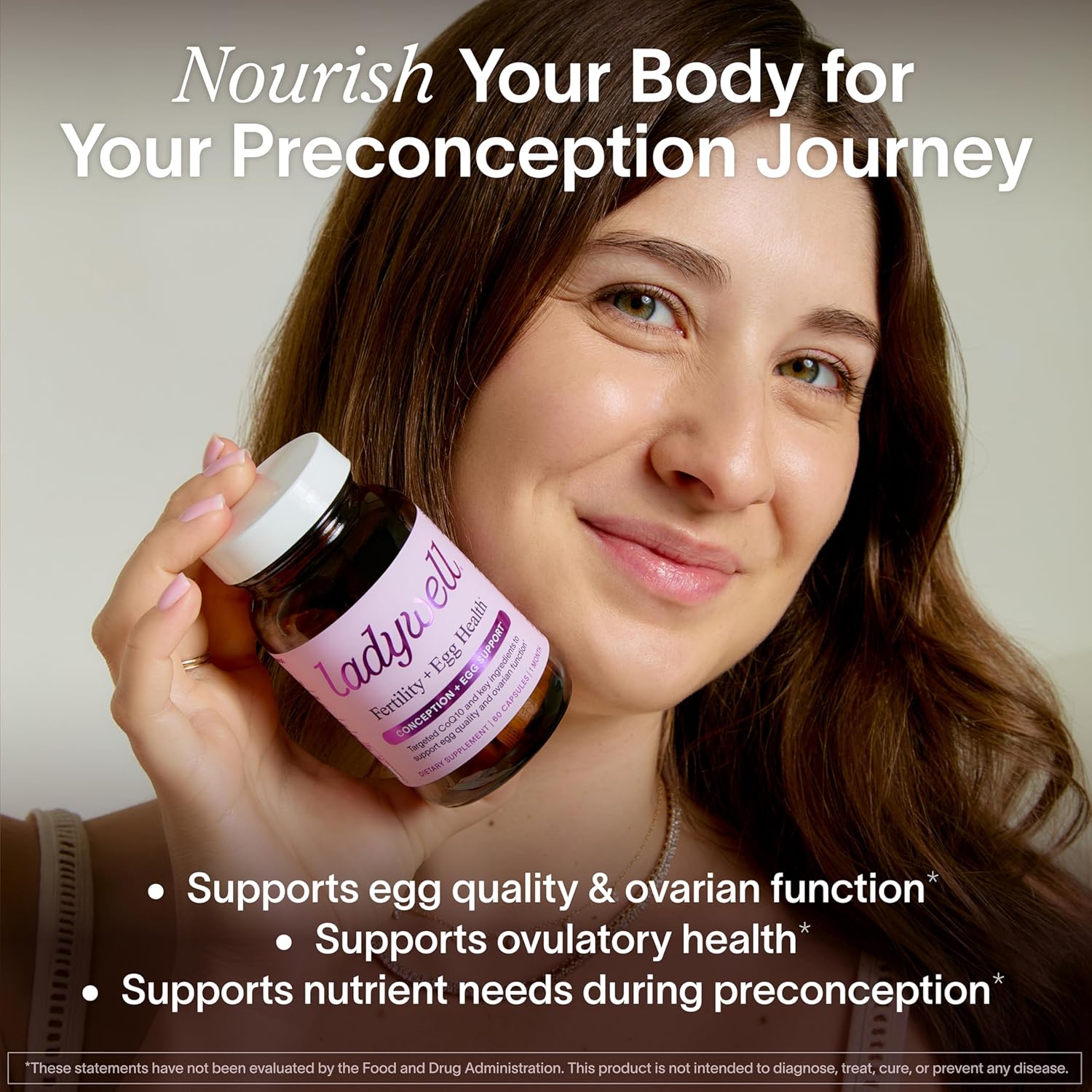 Ladywell Fertility + Egg Health | Fertility Support | Ovarian Health, Egg Quality, Ovulation & Conception Wellness Support | CoQ10, Folate + Key Ingredients | Science-Backed Women’s Supplement, 60 Ct - Image 3