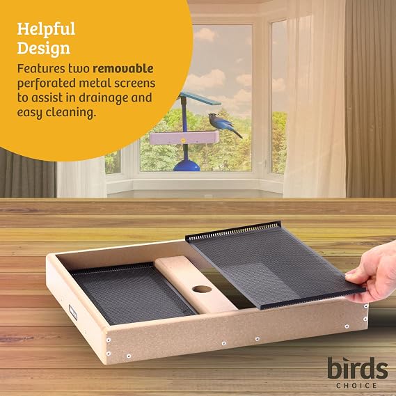 Birds Choice Pole Mount Seed Catcher Platform Feeder | Medium, Taupe
