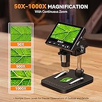 Vista 5 de Elikliv Microscopio para monedas, microscopio digital LCD de 4.3 pulgadas, 1000x, lupa de monedas con 8 luces LED ajustables, vista de PC compatible