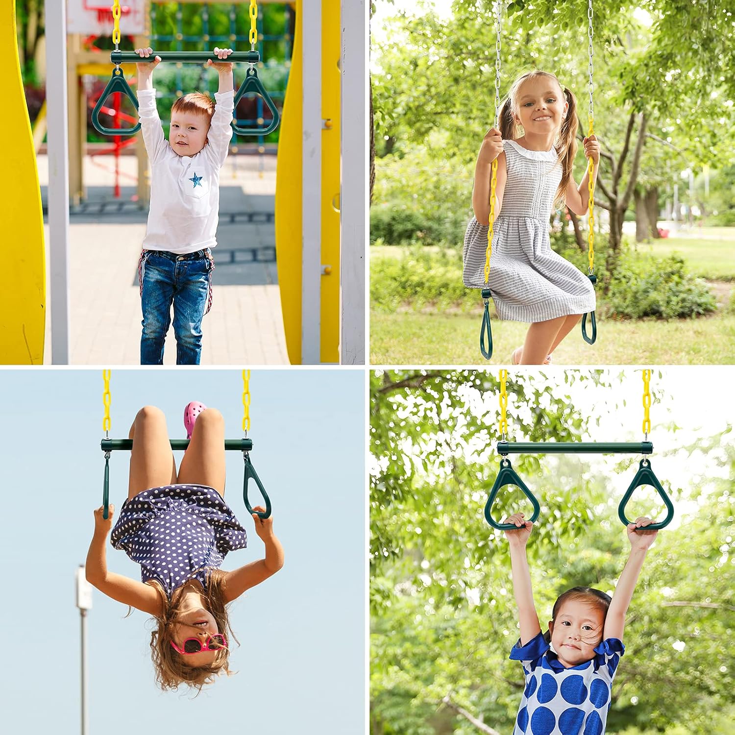 Newtion 18" Trapeze Swing Bar with Rings, Monkey Bars for Kids with 48" Coated Chains Swing Set Accessories, Swing Sets for Backyard, Indoor Jungle Gym Play Set and Outdoor Playground Equipment : Toys & Games
