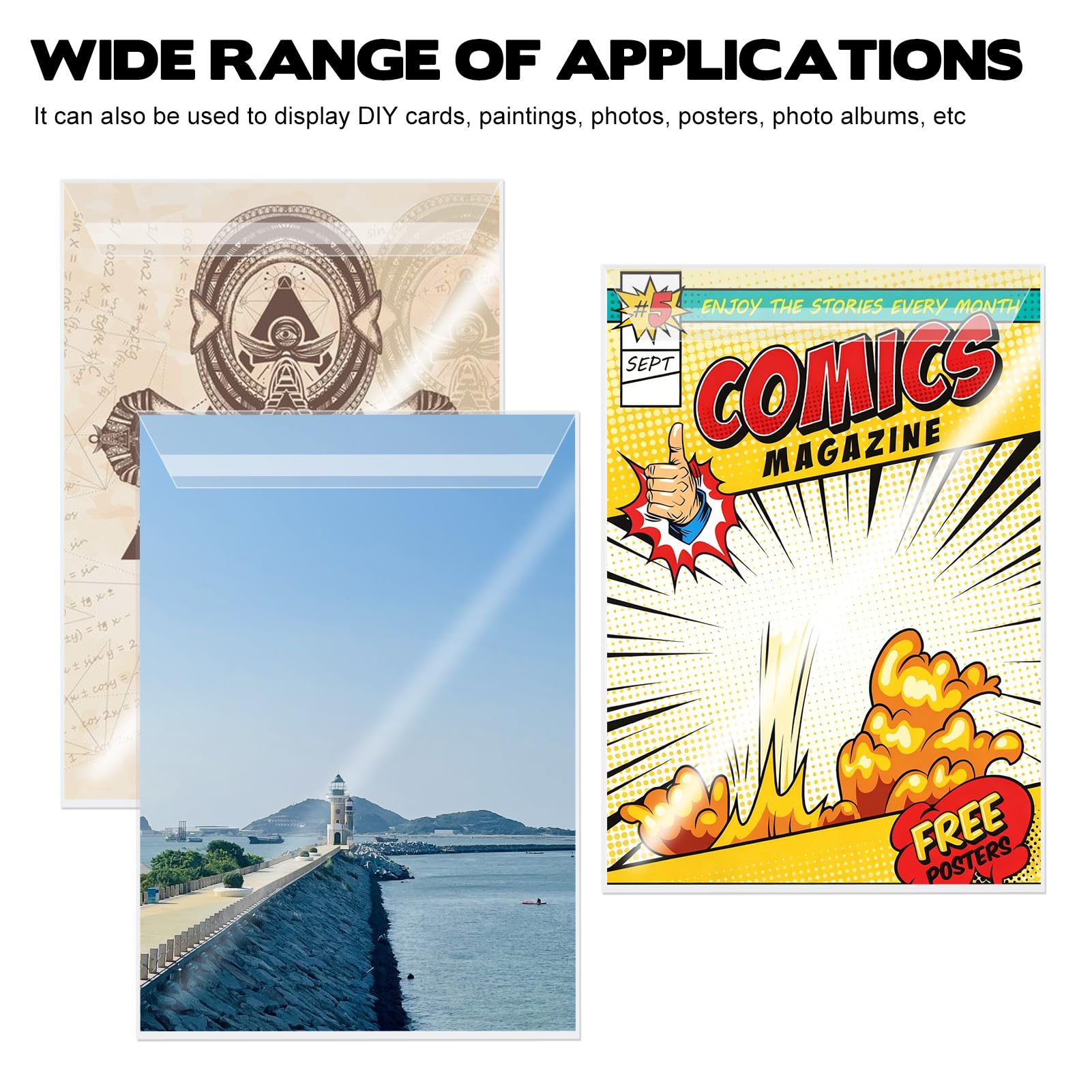 100 Sets Current Size Comic Book Bags and Boards, Reusable Clear Comic Book Sleeves with Double-Sided White Cardboard, Top-Loader Protective Covers for Collectors Comics Storage & Display