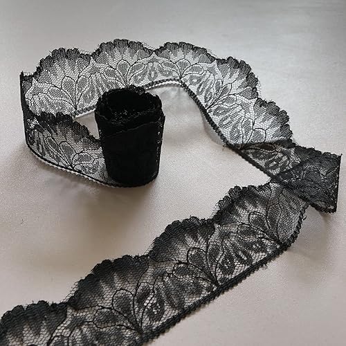 Miniatura 6 de Cinta de encaje negra de 6 estilos mixtos no elásticos para decoraciones de boda nupcial, costura, bricolaje y manualidades (6sn-negro)