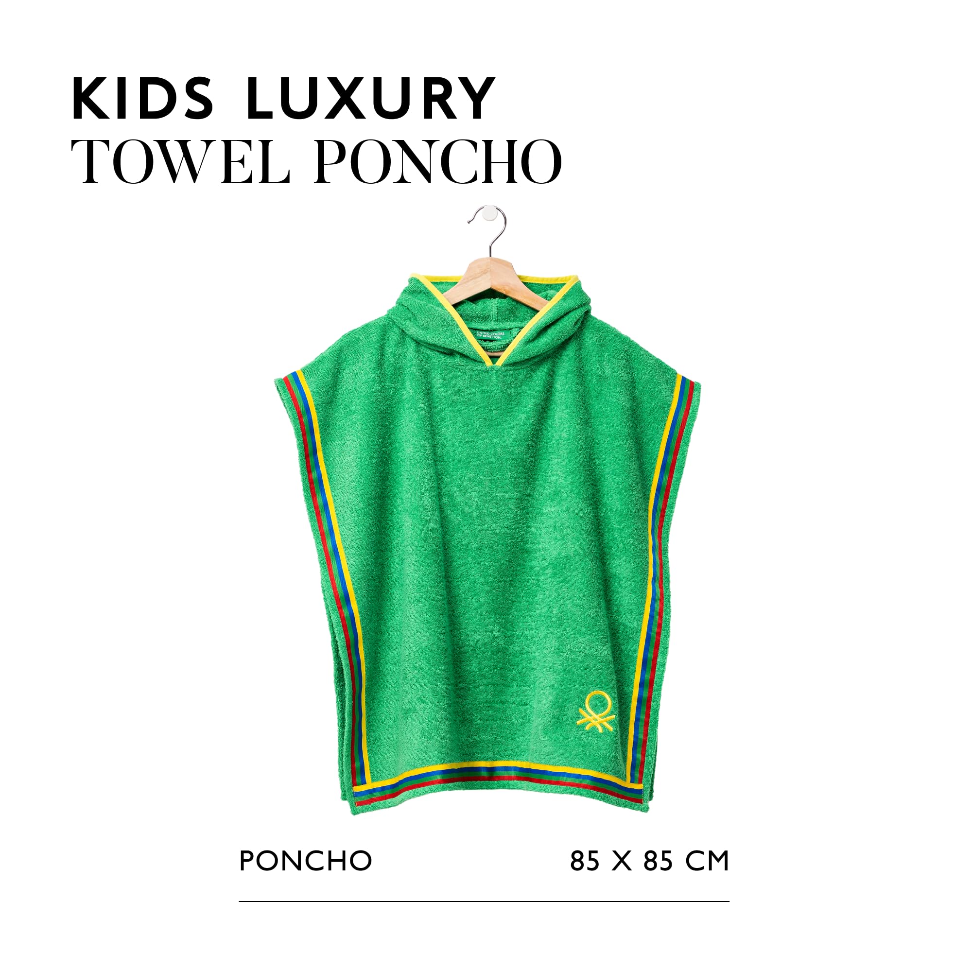 United Colors of Benetton. Accappatoio poncho da bambino, 85 x 85 cm, 380 GSM, 100% cotone, durata eccezionale, piacevole al tatto, certificato Oeko-Tex, lavabile in lavatrice, collezione Kids