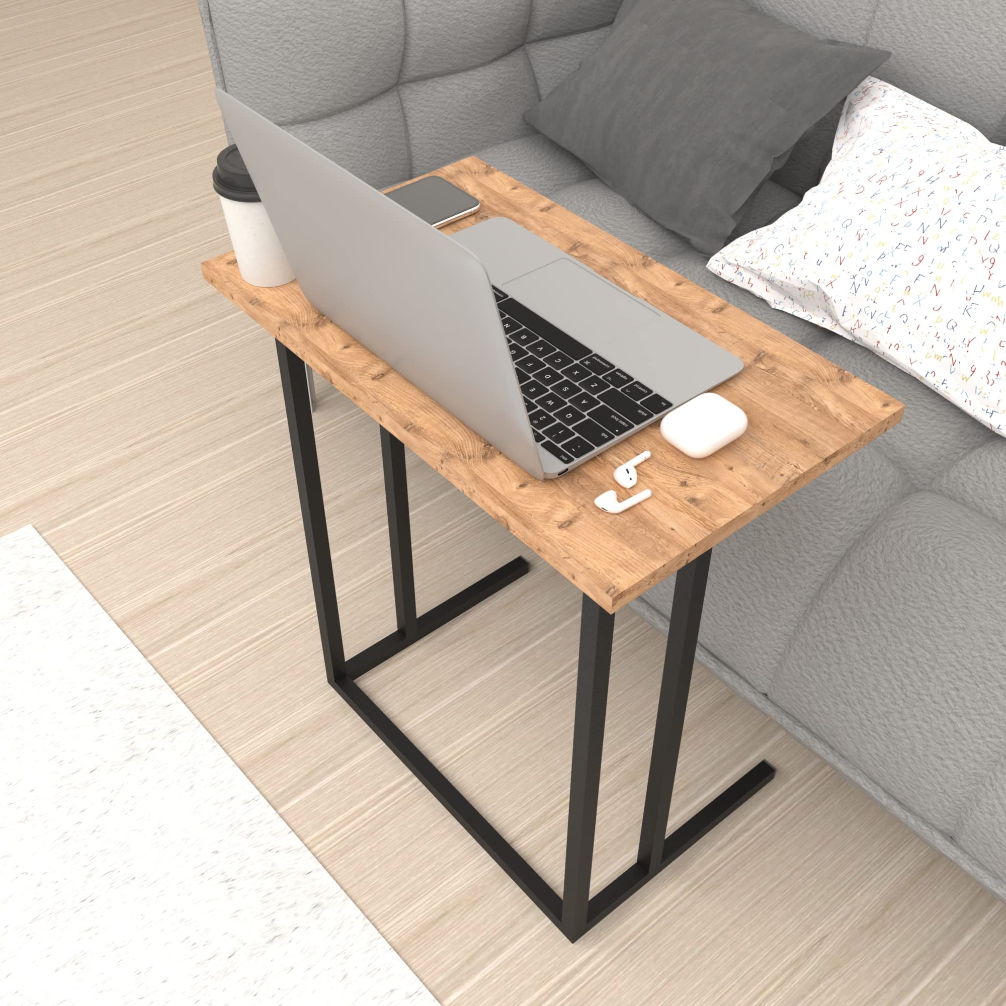 [en.casa] Tavolino Laterale (AxLxP) 65,5 x 60 x 35,5 cm Tavolino Basso con Piano di Appoggio per Notebook PC Portatile Consolle da Divano - Effetto Rovere