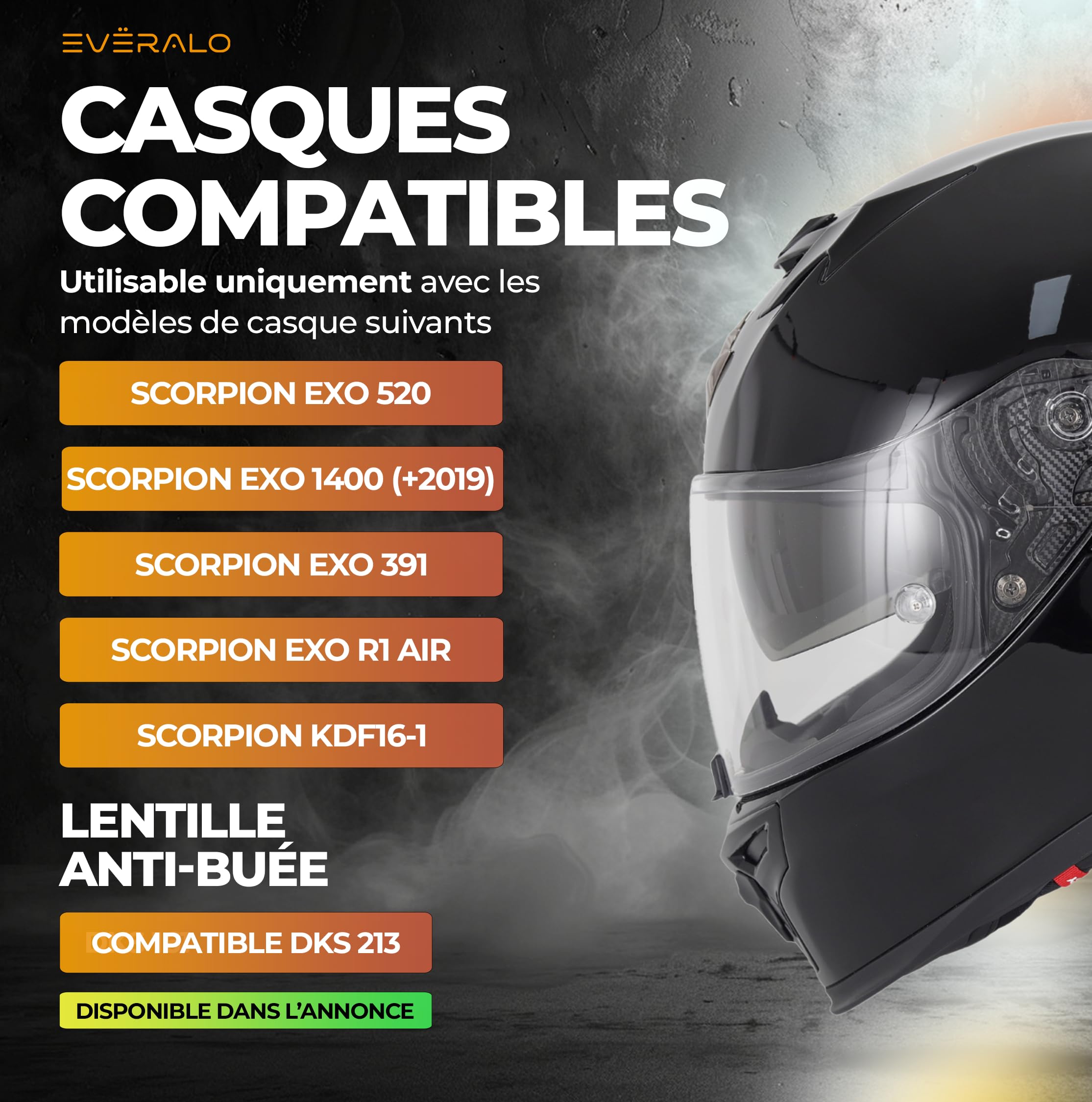 Visière Compatible avec Scorpion Exo 520-1400 - 391 - R1 Air (Transparent) | KDF16-1 convient également aux variantes Carbon, Evo, Evo II, Smart, compatible avec lentille antibuée d'origine