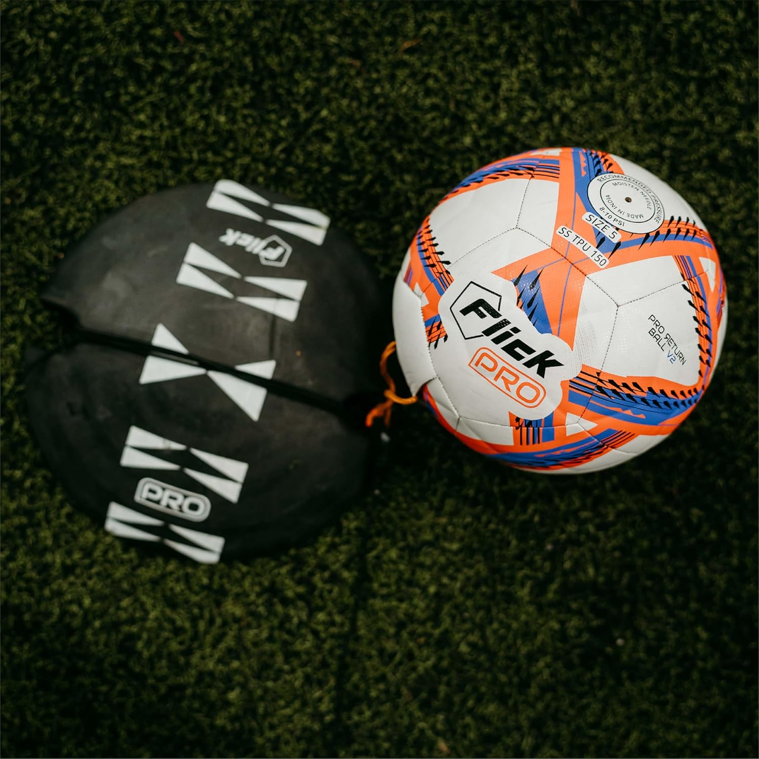 Flick PRO Size 5 Soccer Return Ball - Heavy Weight Base and Elasticated bunjee - Soccer Ball Returns to You Every time - Soccer Training Equipment