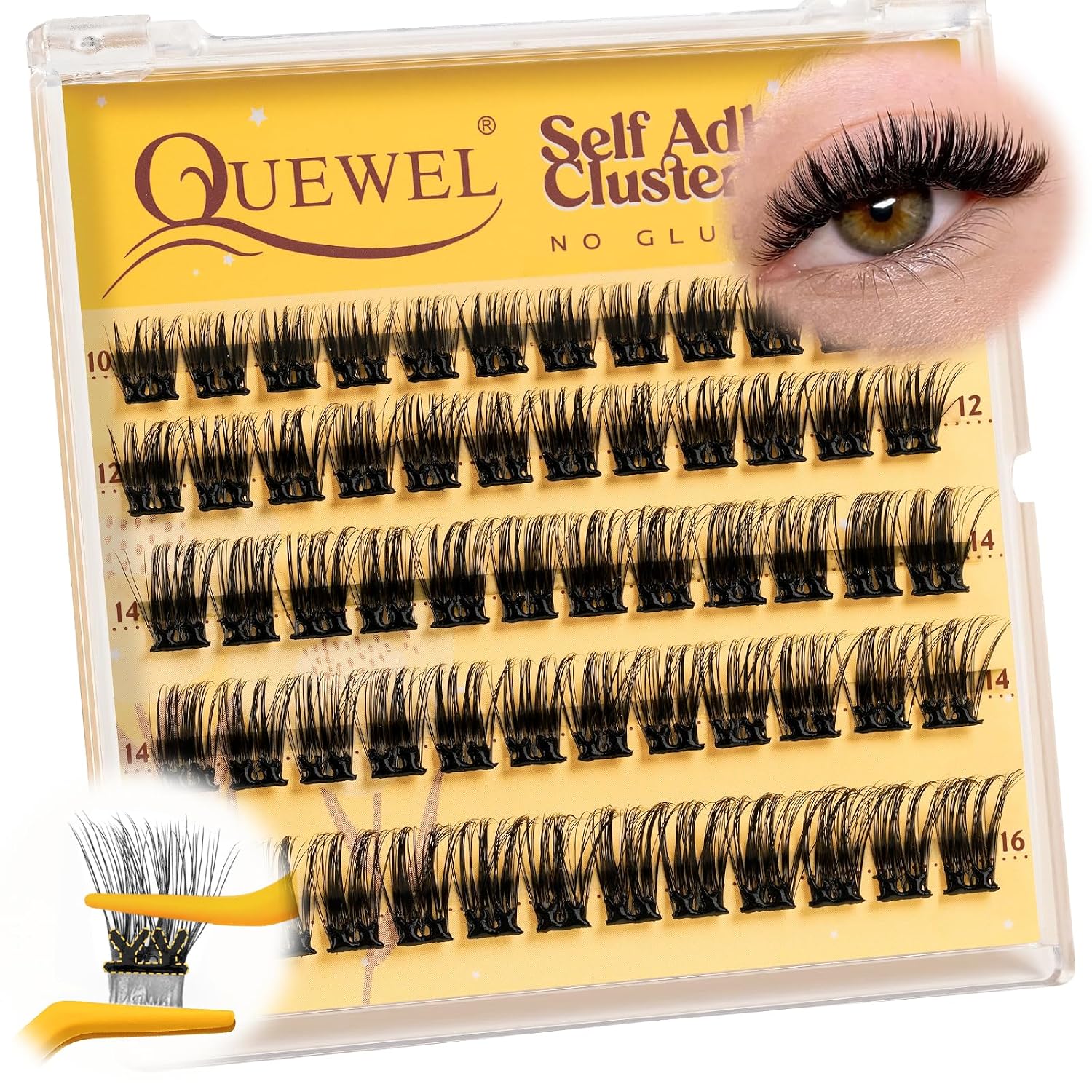 QUEWEL Selbstklebende Wimpern natürliches Aussehen, kein Kleber erforderlich 60 wiederverwendbare Wimpern für Anfänger(MJ04-DH)