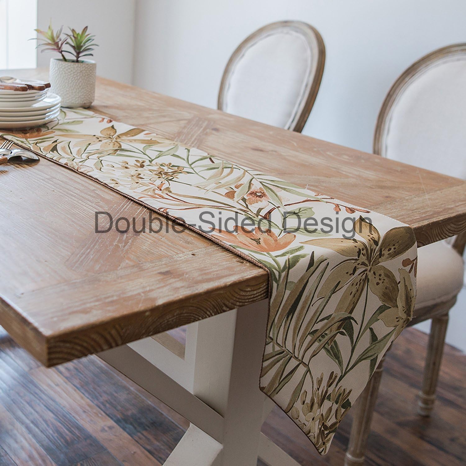 Folding Table Runner Rug,Burlap Linen, Double Sided Design (Pure Color and Chinese Painting Style),for Dining, Party, Wedding, Coffee, Home Decoration (12x120inch, Coffee)