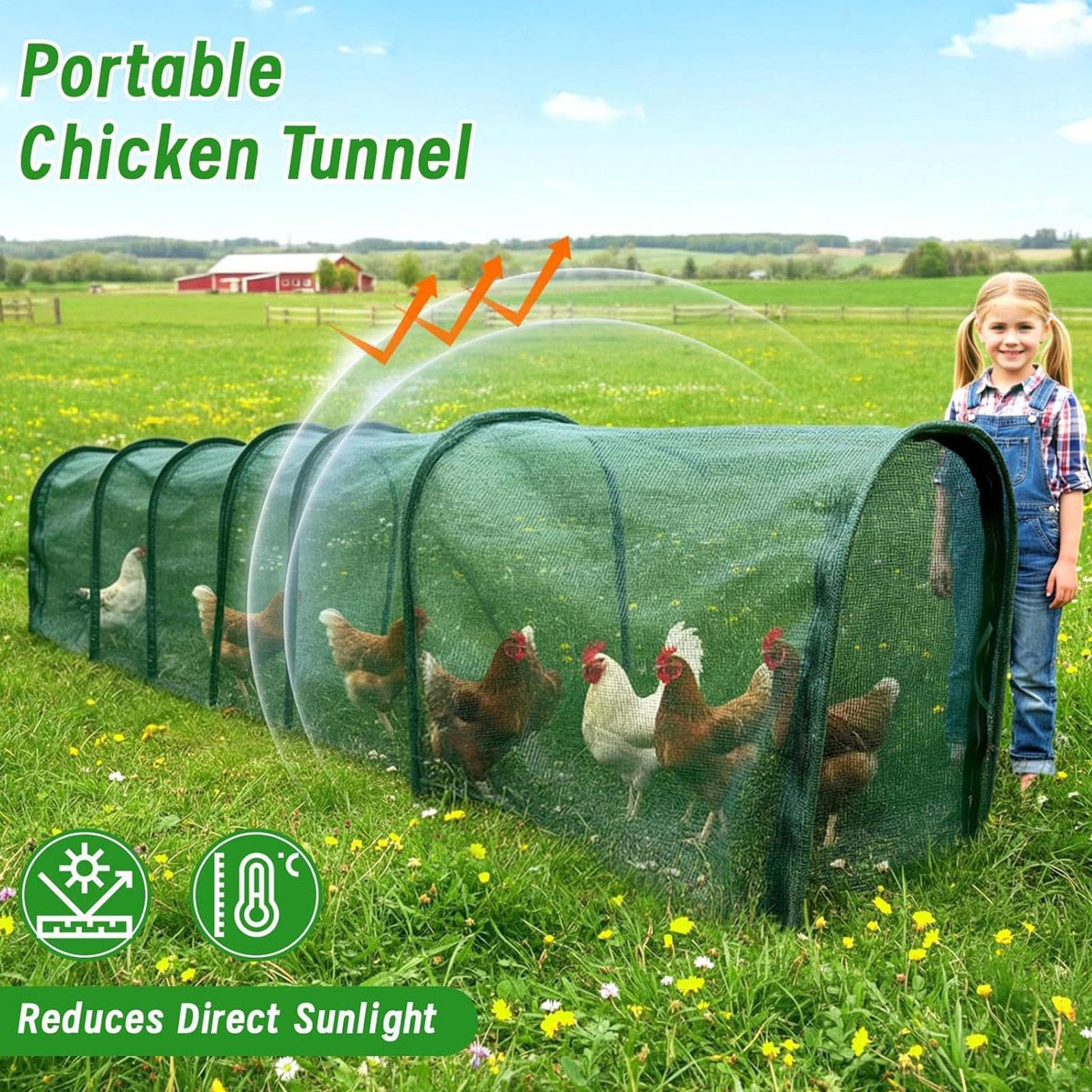 Gallinero con Corral Caseta Puerta Larga Plegable Desmontable | Túneles de Corral al Aire Libre para Aves Para Aves de Corral, Patos, Conejos, Pájaros, Interior, Exterior, Jardín, Granja,