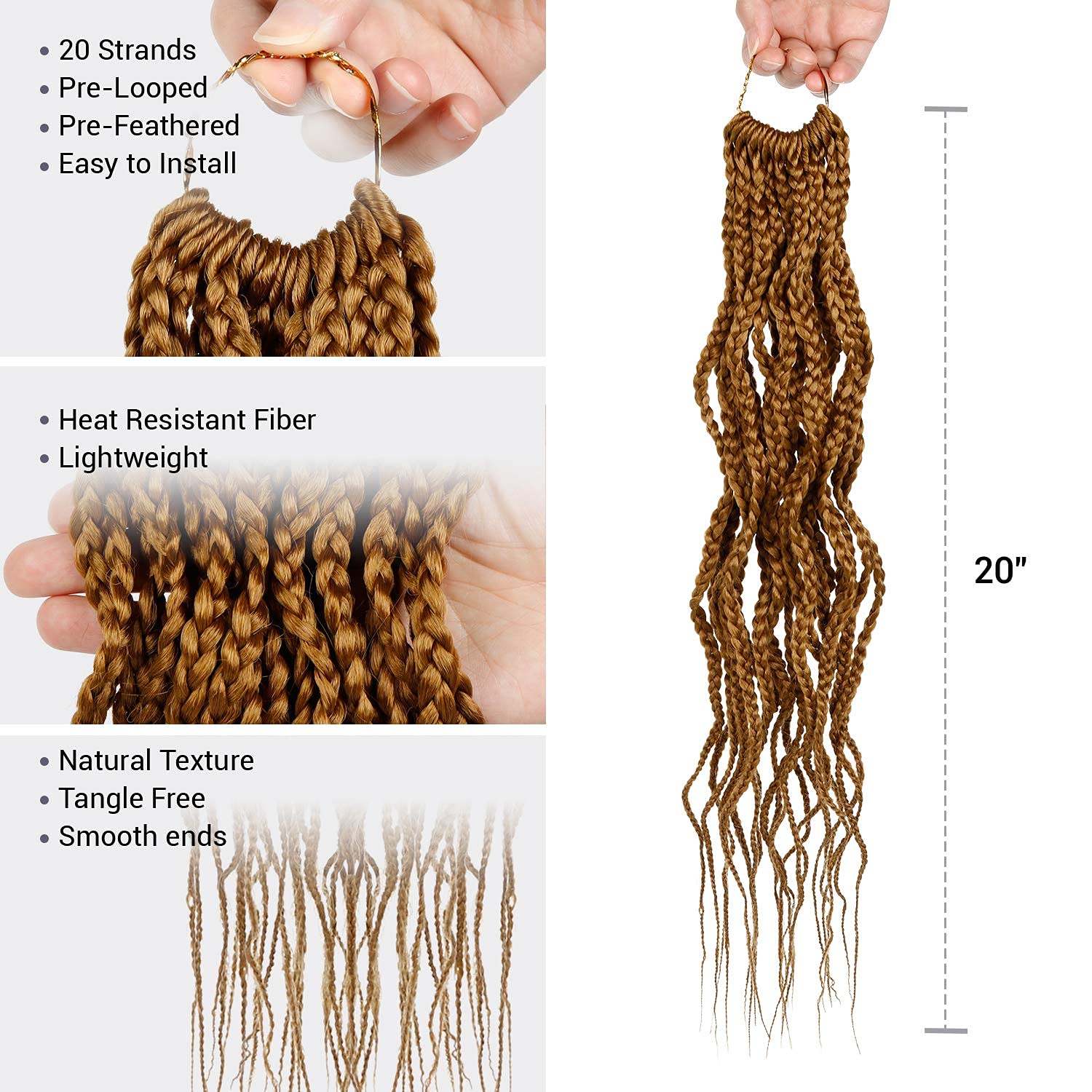 20 Inch AU-THEN-TIC Wavy Box Braid Crochet Hair Goddess Box Braids Crochet Hair Crochet Box Braids Pre Stretched Synthetic Hair Extensions (20 Inch (Pack of 6), 27-Strawberry Blonde)