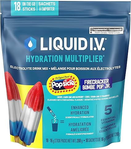Liquid I.V. Hydration Multiplier Electrolyte Drink Mix - Enhanced Hydration Electrolyte Powder with Vitamins B3, B5, B6, B12 and C -18x On-the-go Sticks for Workout and Travel - Firecracker