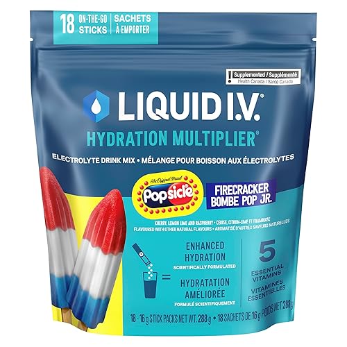 Liquid I.V. Hydration Multiplier Electrolyte Drink Mix - Enhanced Hydration Electrolyte Powder with Vitamins B3, B5, B6, B12 and C -18x On-the-go Sticks for Workout and Travel - Firecracker - Firecracker