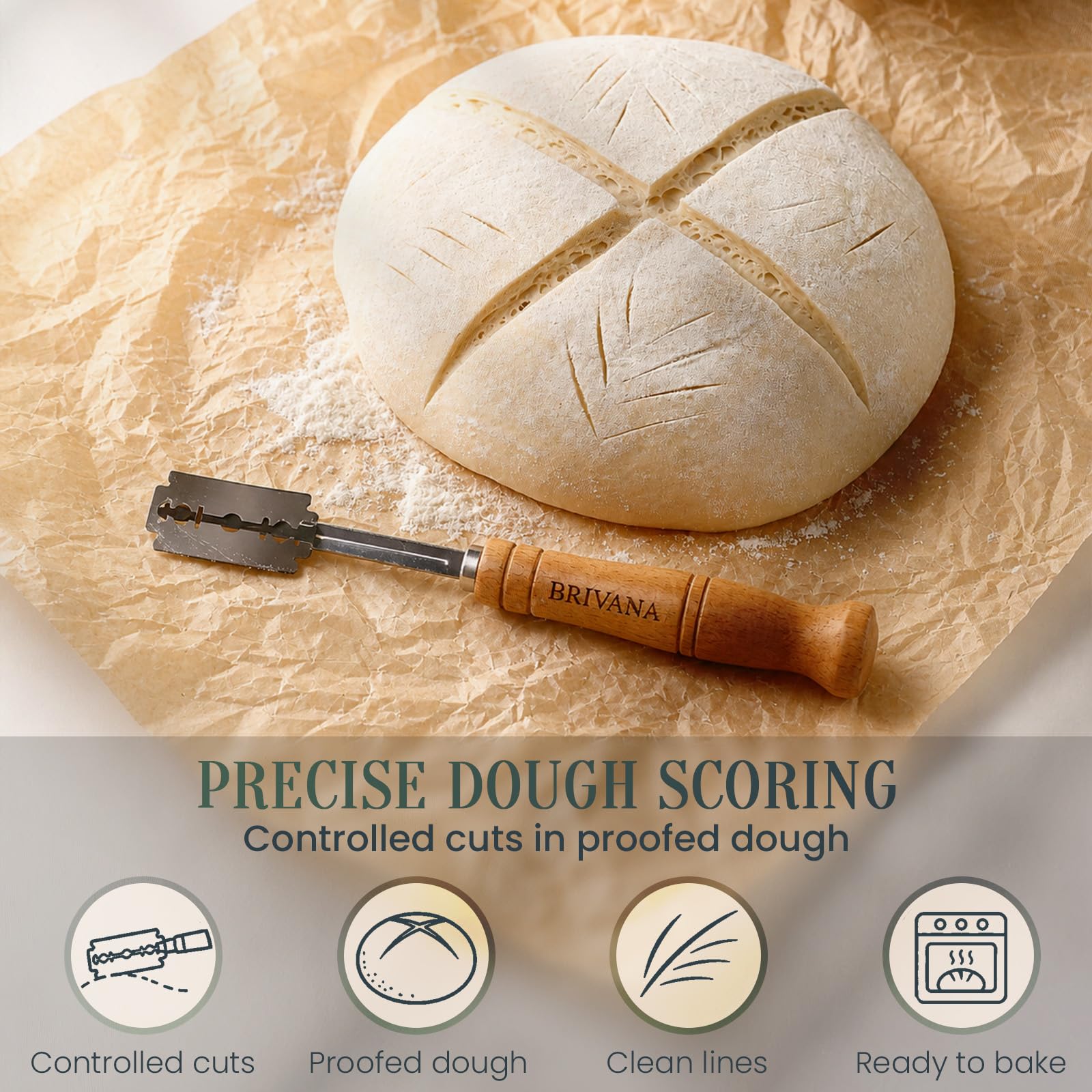 Bread Lame, herramienta de puntuación de masa madre con mango de madera, cubierta protectora y 5 cuchillas reemplazables, marcador de masa para hornear pan artesanal