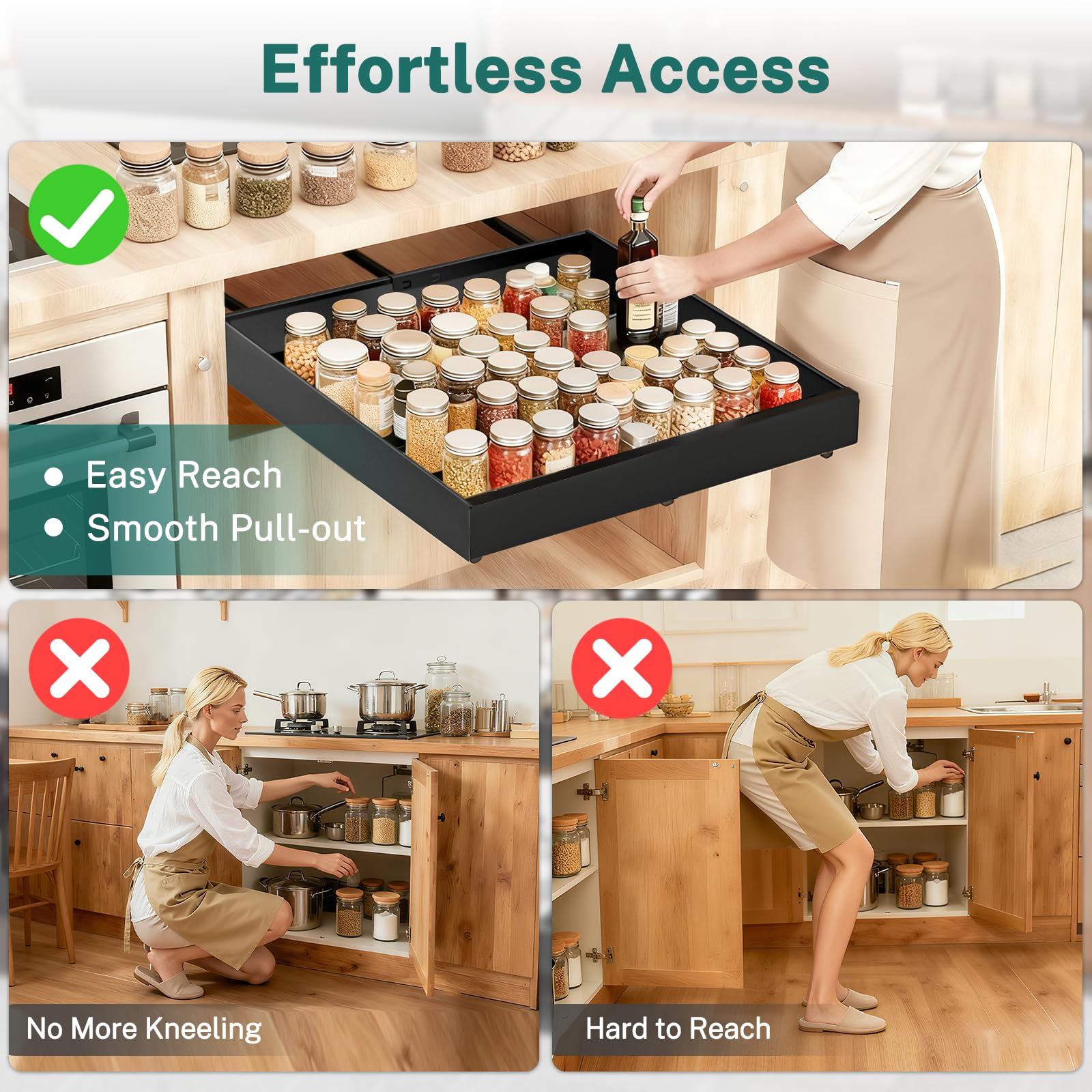 Ausziehbarer Schrank Organizer – Erweiterbare Teleskopschublade für Küchenschränke, Breitenverstellbarer Schrankauszug, Slide-Out Drawer für Küche & Vorratsraum (1 Stück, Schwarz)