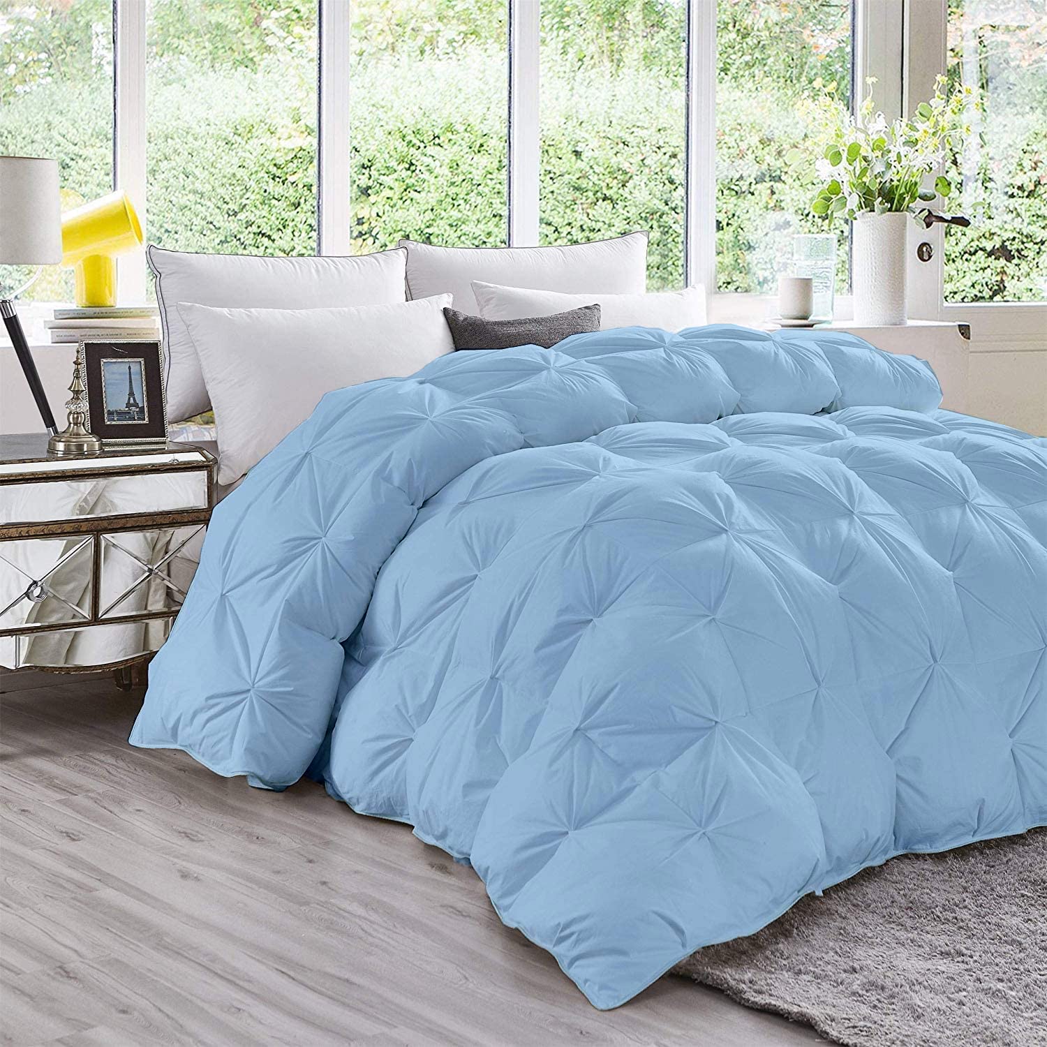 Jackson Hole Home Luxury 1500-TC Pinch Pleated Down Alternative Comforter Oversized Queen Size 98 x 98 Inches 1pc Comforter & 2 pcs Pillow Covers, 700 GSM & All Side Corner Tabs 100% Egyptian Cotton