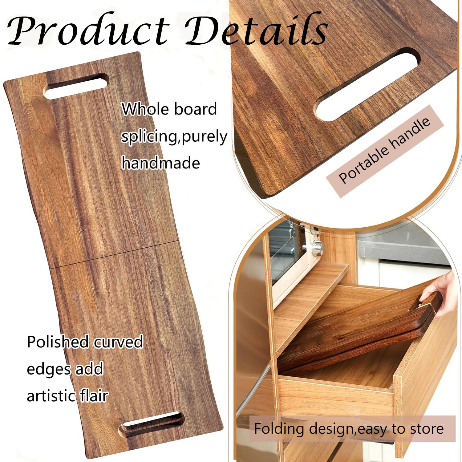 Tabla de embutidos grande de 33 pulgadas con asas, tabla de servir queso de madera de acacia, plato de cocina, charcutería para aperitivos, alimentos, pan, carne, frutas