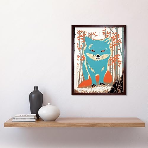 Vista 11 de Artery8 Cute Blue Fox Forest Glade Landscape Bright Woodland Baby Animal Kids Bedroom Unframed Wall Art Print Poster Home Decor Premium