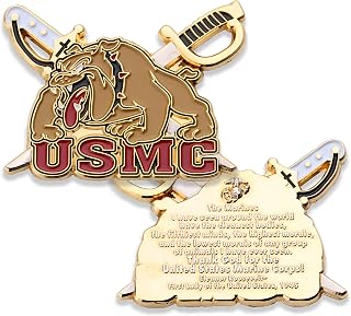 USMC Mascot Crossed Swords Challenge Coin - US Marine Corps Military Coins - Designed by Marine Corps Veterans - Officially Licensed
