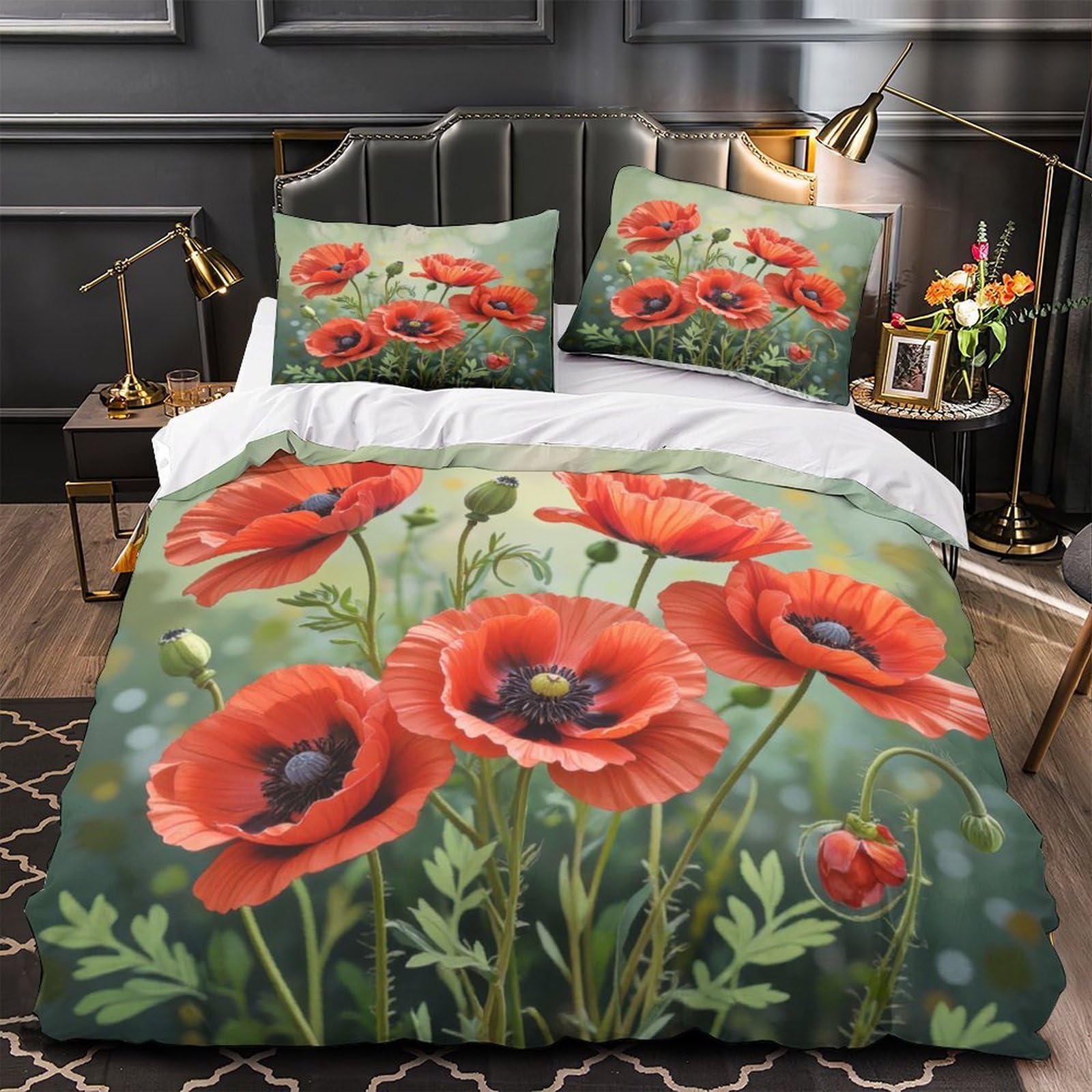 Parure de lit microfibre rouge King 220x240 avec housse de couette imprimée 3D