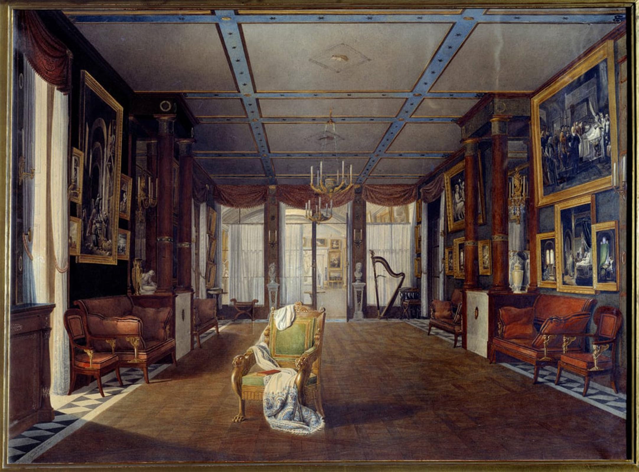 ARTXLXXBN Famous Art Print Poster Vintage Wall Art the Music Room At Malmaison Castle in by Auguste Simon Garneray Canvas Art Poster for Home Decor 60x90cm