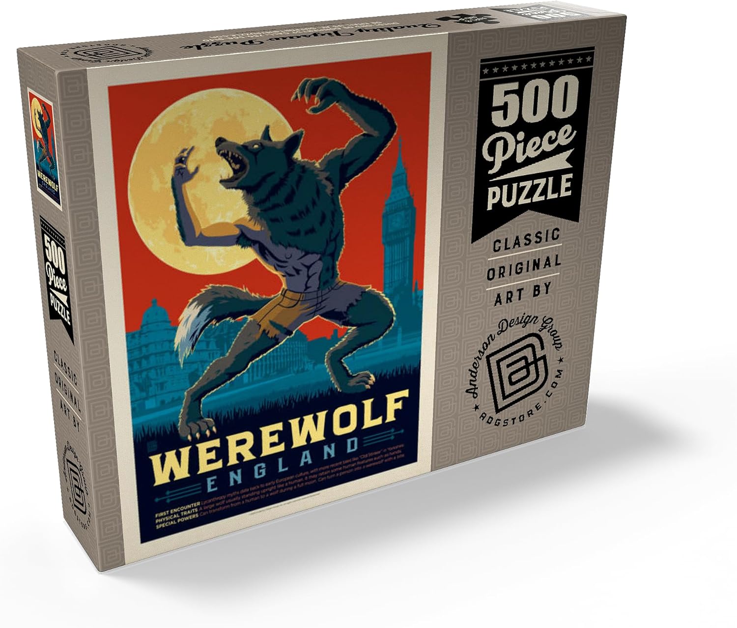 MyPuzzle Mythical Creatures: Werewolf (England), Vintage Poster - Premium 500 Piece Jigsaw Puzzle for Adults