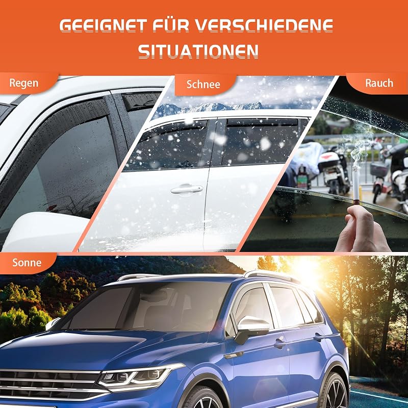 GEARMONSTER Szélterelő VW Tiguan 2016-2023 5 Ajtós Autóhoz Ablak Esővédő Szélvédő Fekete 4 Darabos Készlet