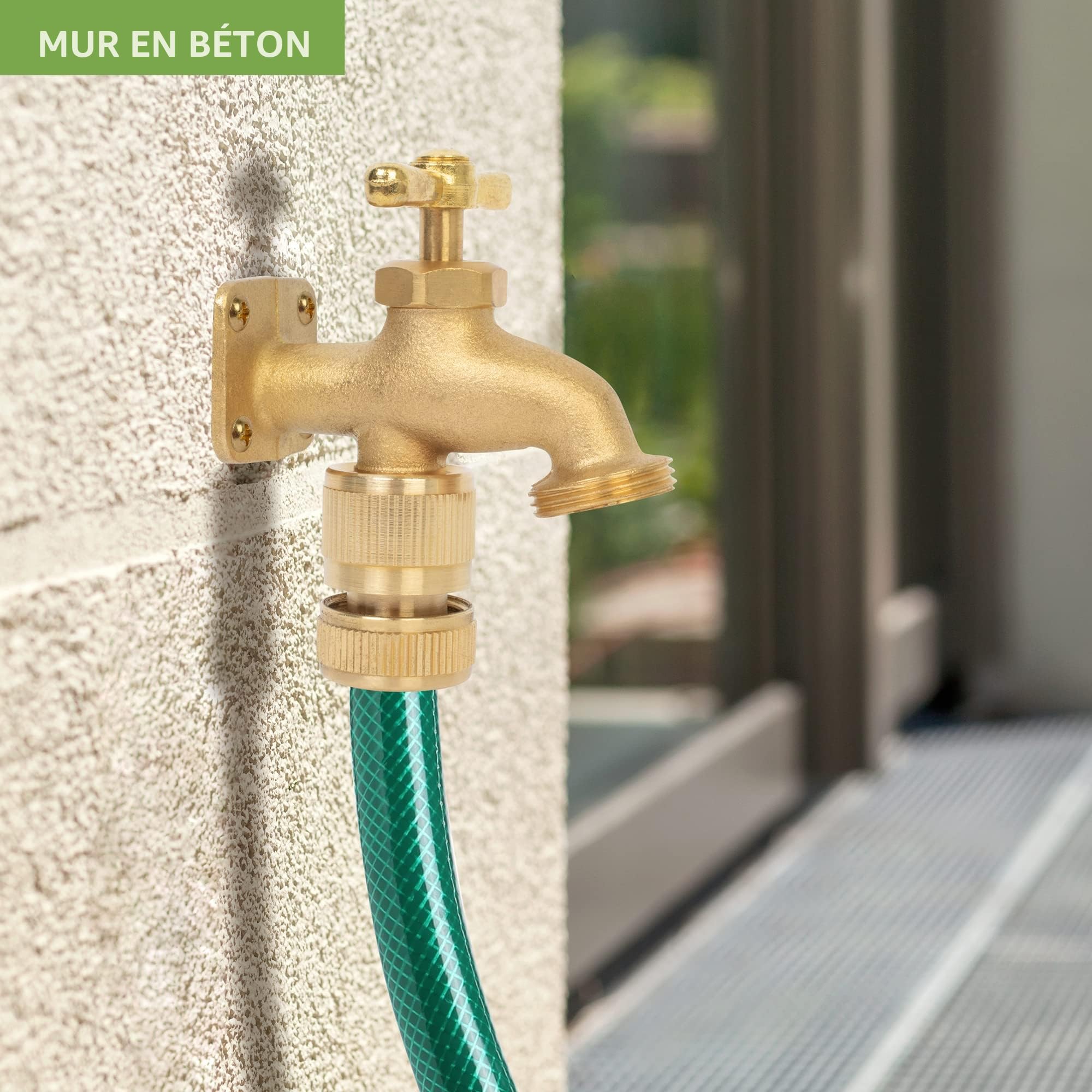 BLOSTM Robinet de tuyau en laiton massif – Kit de robinet extérieur avec robinet à bavette, connecteur rapide de 1,2 cm, vis et chevilles – Robinet n'importe où pour un accès pratique à l'eau