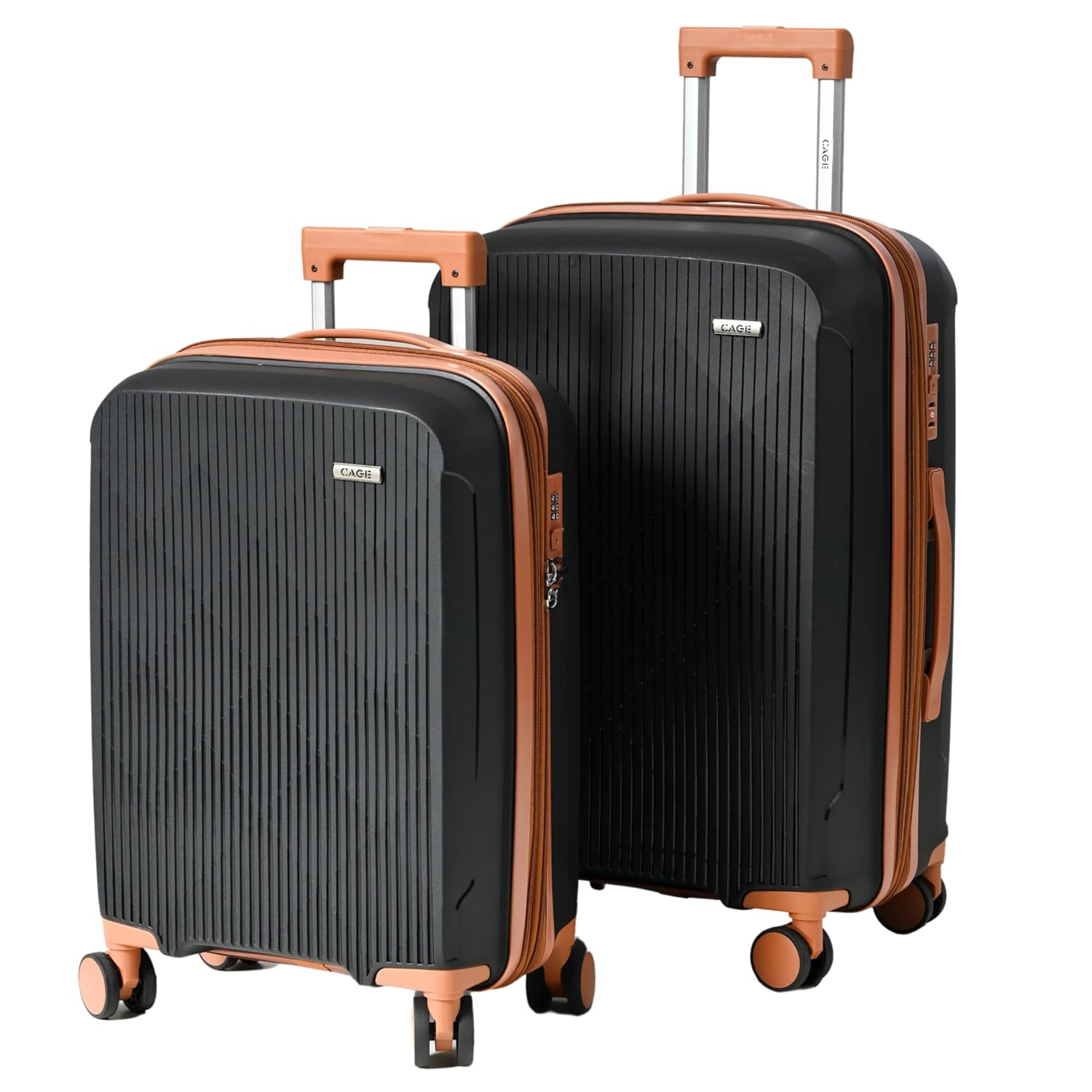 CAGE 8 Wheels Trolley Bag Hard Case Polypropylene 360 Degree Wheeling System Luggage, Trolley Bags for Travel, Suitcase for Travel (Clay Carbon, Set of 2 (55 Cm/66 Cm))