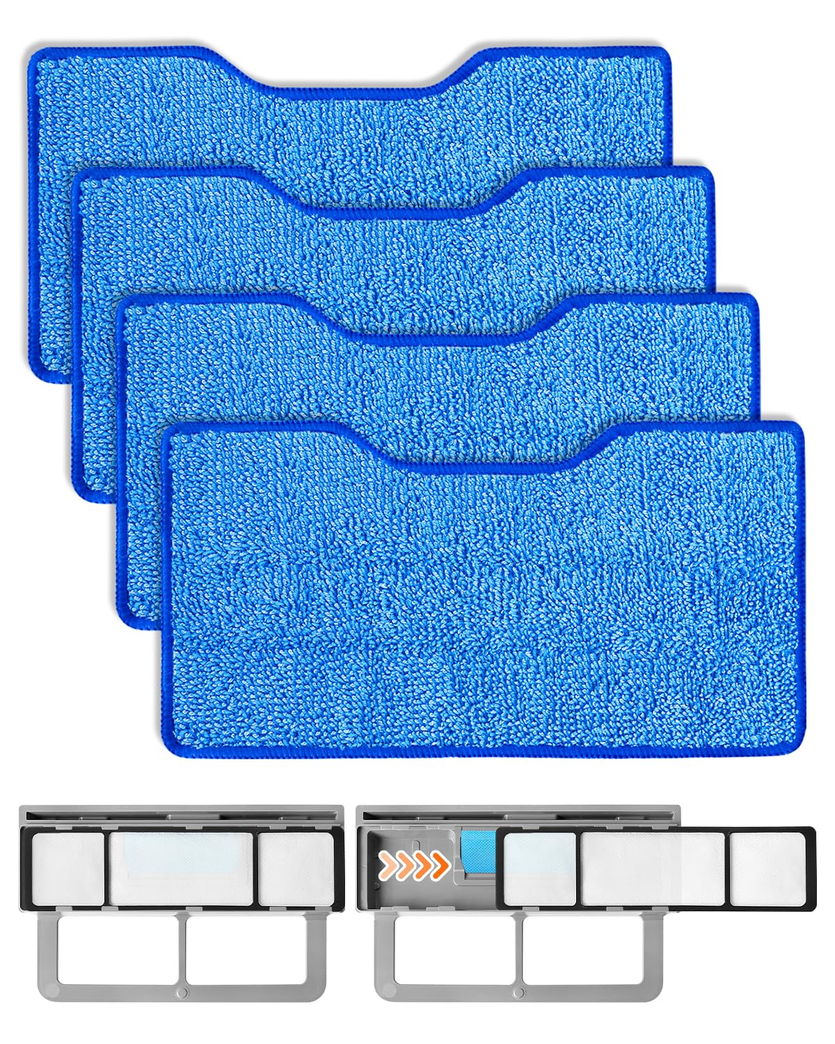 ZaKaBox 4 Vacmop Pads + 1 Upgraded Dirt Chamber + 2 Filters for Shark VacMop 2-in-1 Cordless Hard Floor Vacuum Spray Mop, Reusable Microfiber Mop Pads for VM200UK, VM200UKPL and VM200UKGN Model