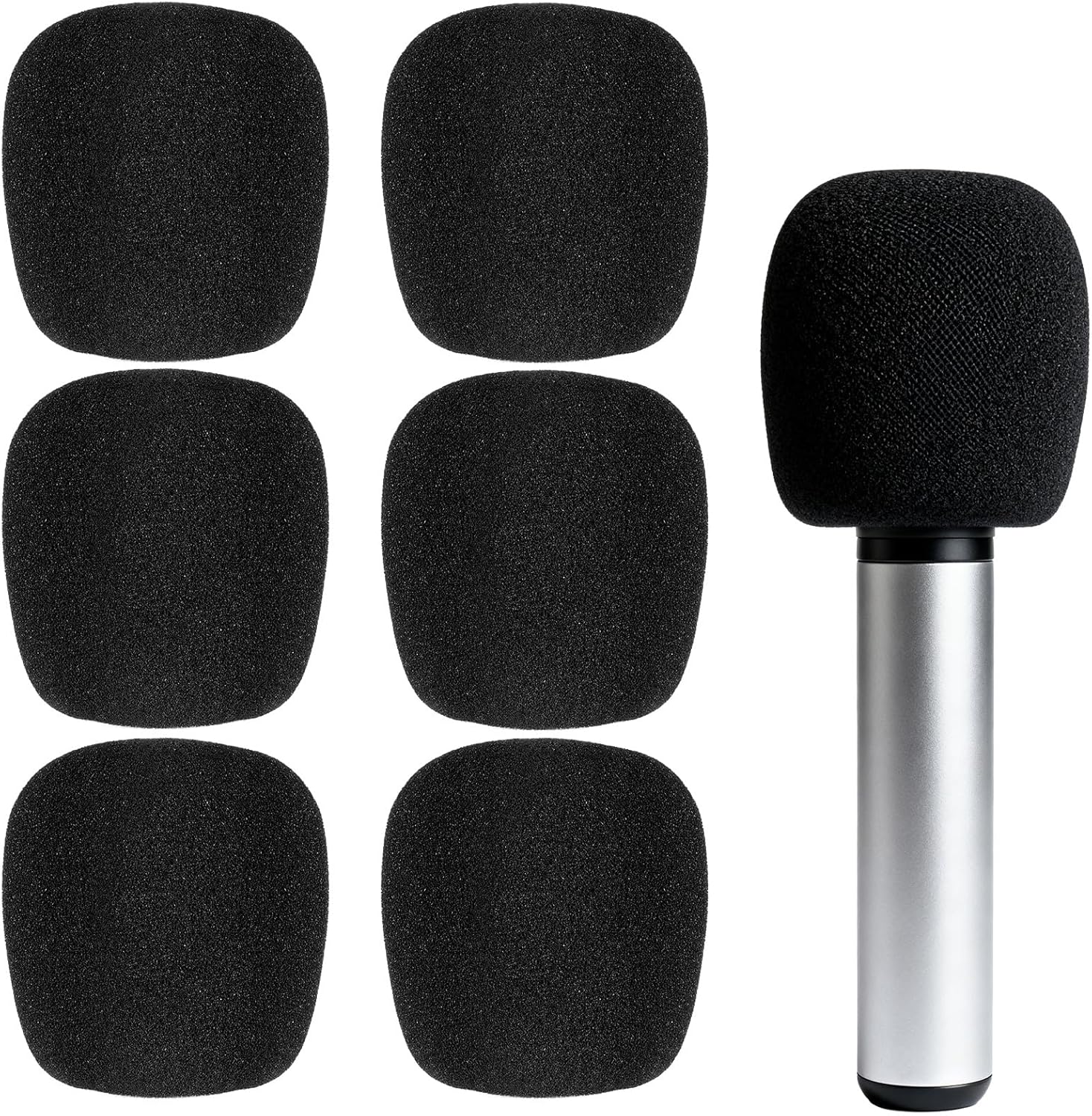 6 Pack Foam Microphone Covers, Thickened Mic Windscreen Cover, Detachable Mic Covers for Microphones, Noise Reduction Mic Cover for Most Ball Type Handheld Microphone Replacement (Black)