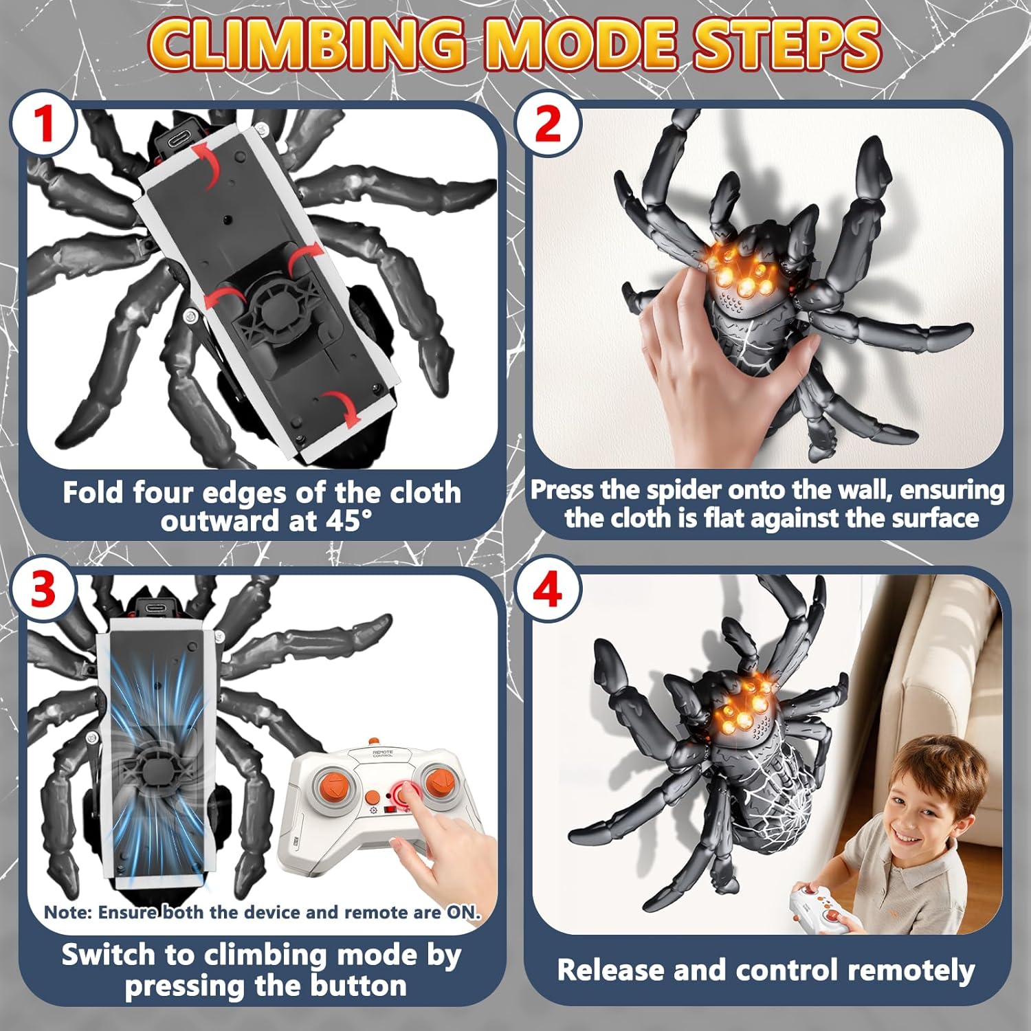 Infowush Wall Climbing Spider, Rechargeable Remote Control Spider Kids Toys, Floor/Wall Crawling Robot Spider Toy, Wall Crawler Spider Prank Toys Birthday Gifts for Boys Girls Ages 3-5 5-7 8-13, Black