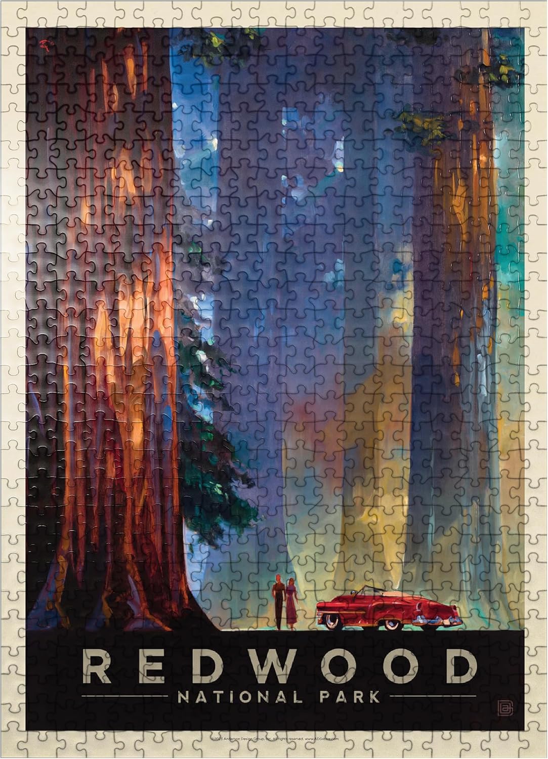 MyPuzzle Redwood National Park: Among The Giants, Vintage Poster - Premium 500 Piece Jigsaw Puzzle for Adults