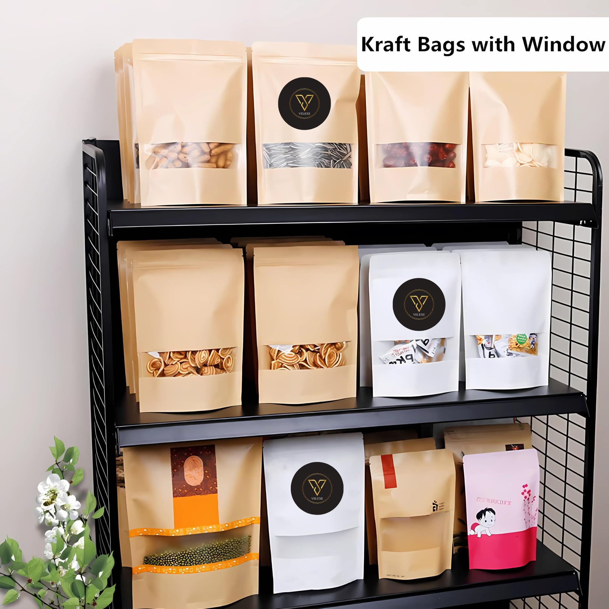 Buy VELEXE Reusable & Zip Lock Brown Kraft Stand Up Paper Pouches