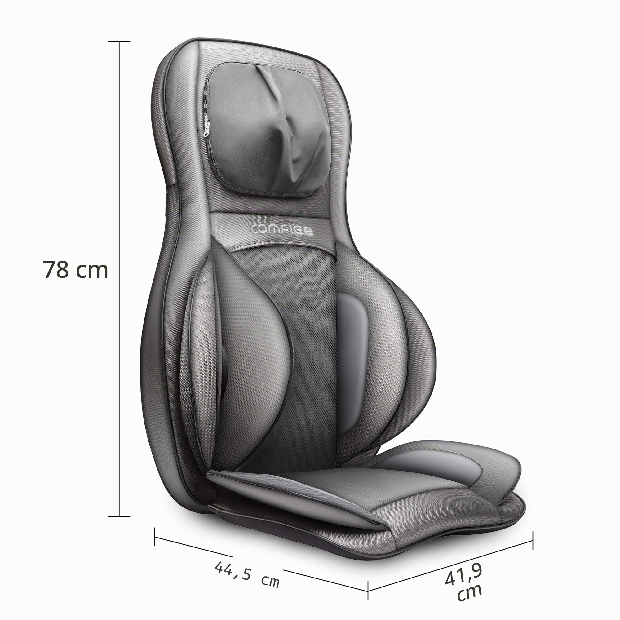 COMFIER Shiatsu Massagesitzauflage mit Knet-, Rollen-, Vibrations- und Luftkompressionsmassage, Massageauflage mit Wärmefunktion, für Nacken-, Schultern-, Rücken- und Oberschenkel
