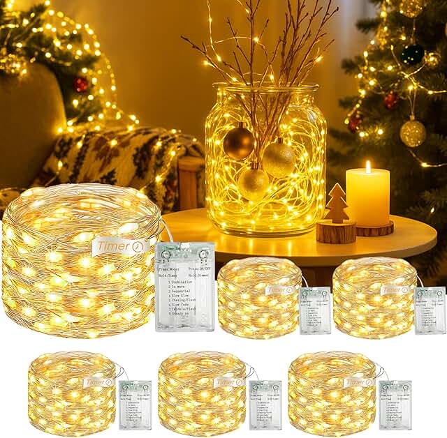 Fairdeer 6 Pack 16FT 50 LED Fairy Lights Battery Operated with Timer, 8 ...