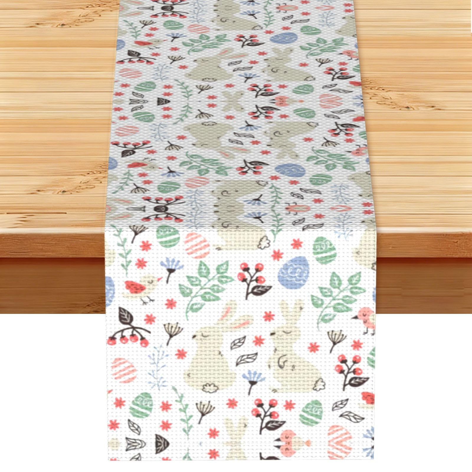 Flowers Bunnies Birds Linen Feel Table Runner Wedding Party Home Decoration