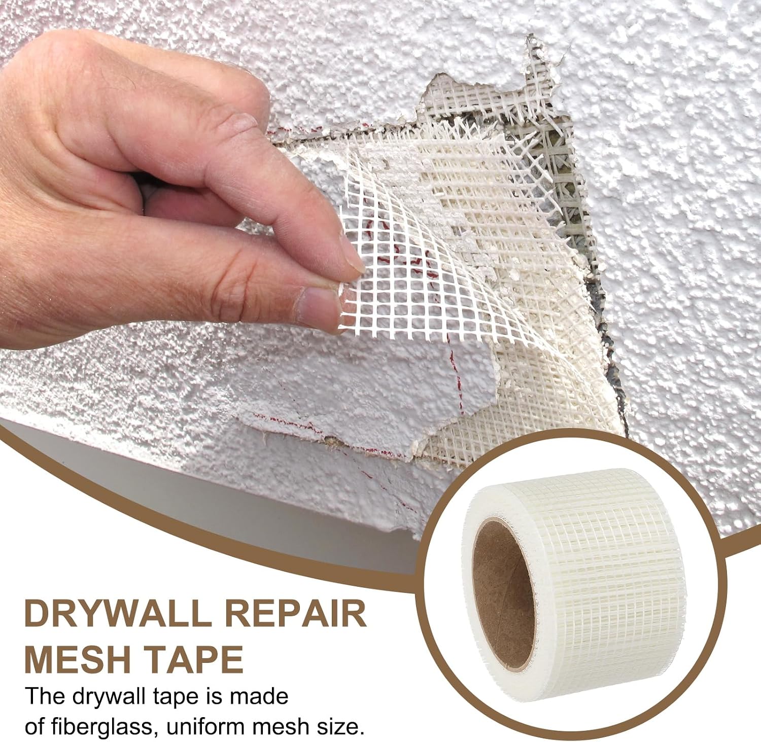 PATIKIL Drywall Repair Mesh Tape, 3 inch x 82 ft Fiberglass Repair Patch Self-Adhesive Dry Wall Joint Tape 6 Mesh Wall Hole Crack and Seam Patch, White