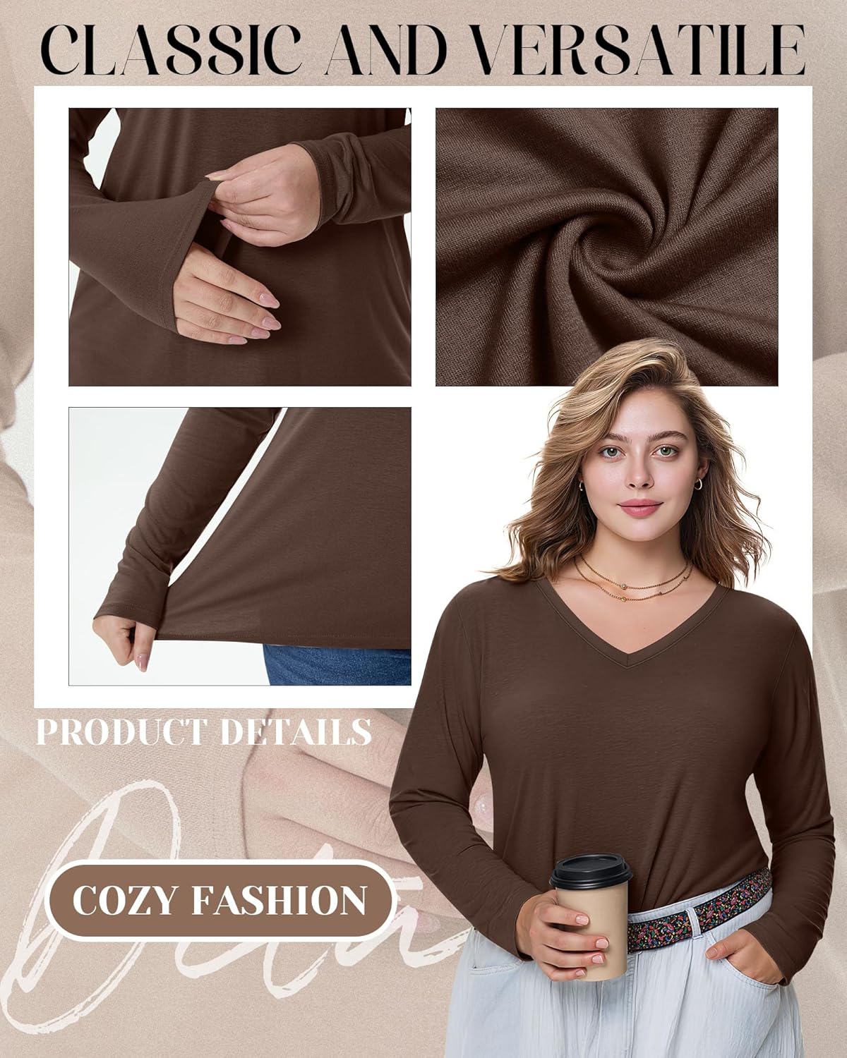 4 Pack Women's Plus Size Shirts, Long Sleeve V Neck Basic Tops Casual Loose Fit T Shirts Blouses Multipack - Image 4